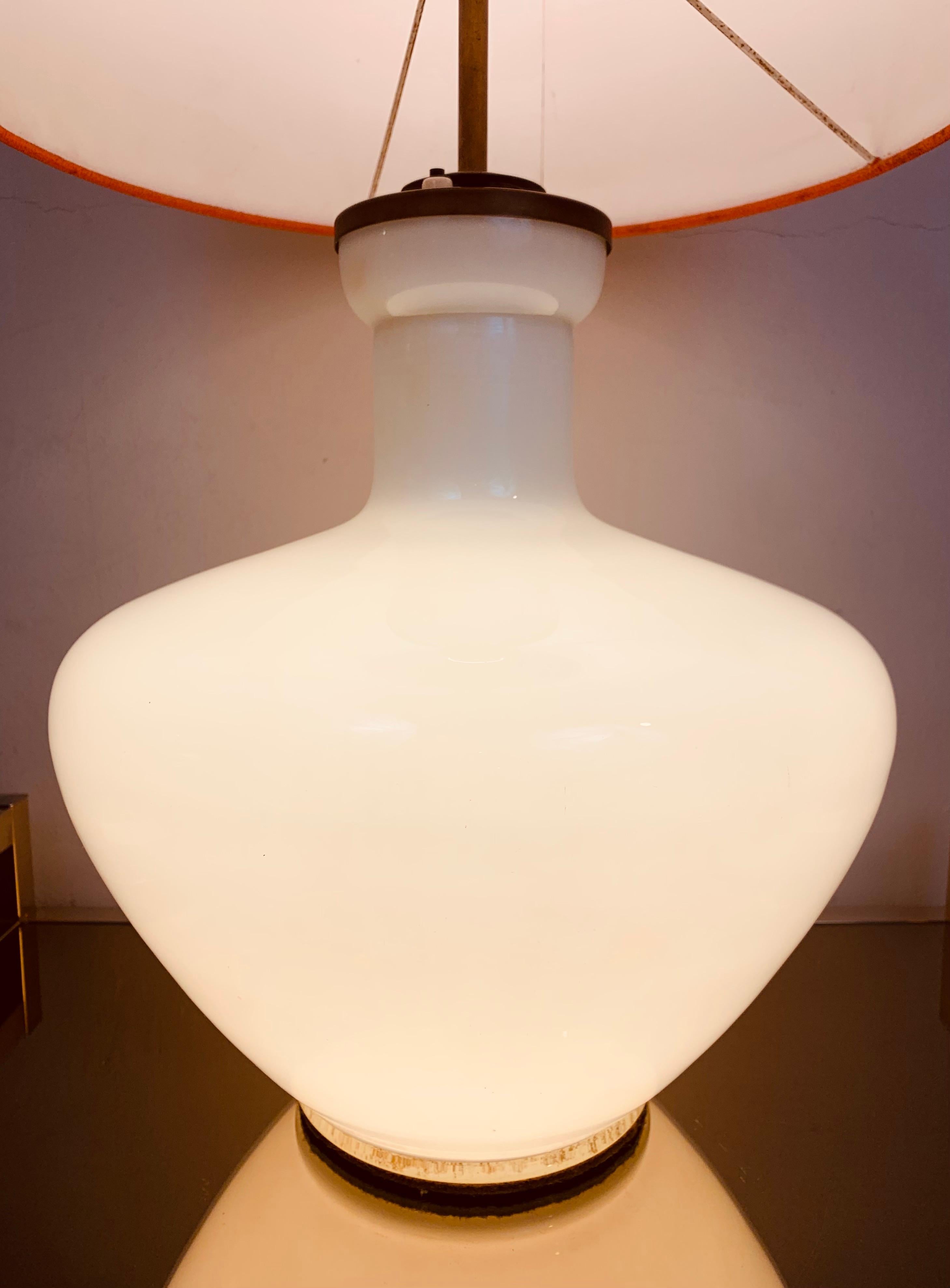 20th Century 1970s Vintage Belgium White & Clear Illuminated Bulbous Glass & Brass Lamp Base