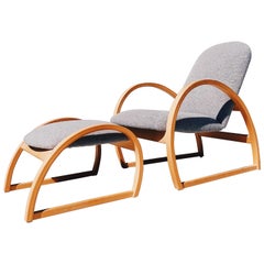 1970s Vintage Bentwood Chair and Ottoman Set Reupholstered in Gray Bouclé