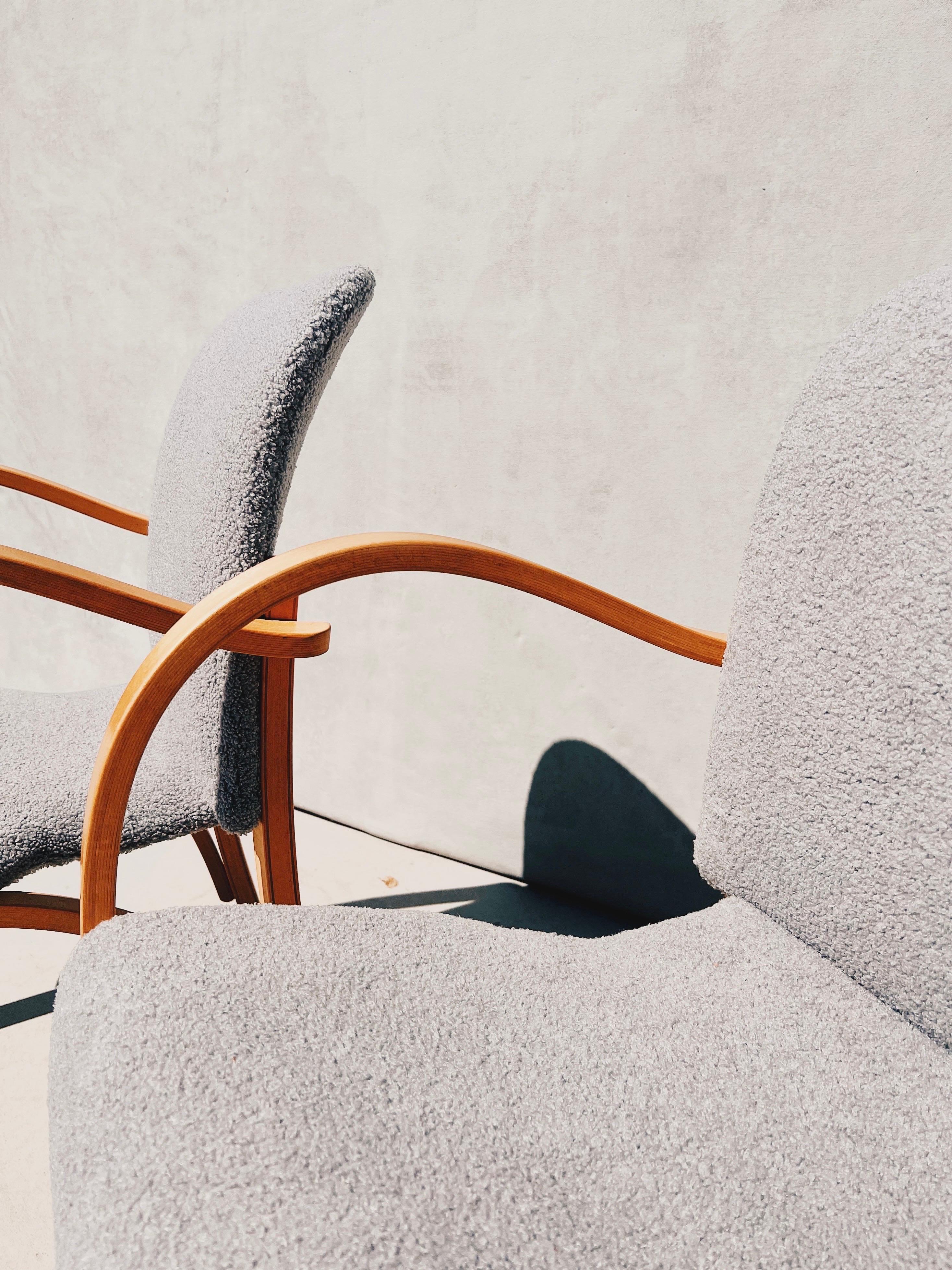 1970s Vintage Bentwood Chairs Reupholstered in Gray Bouclé, a Pair 4