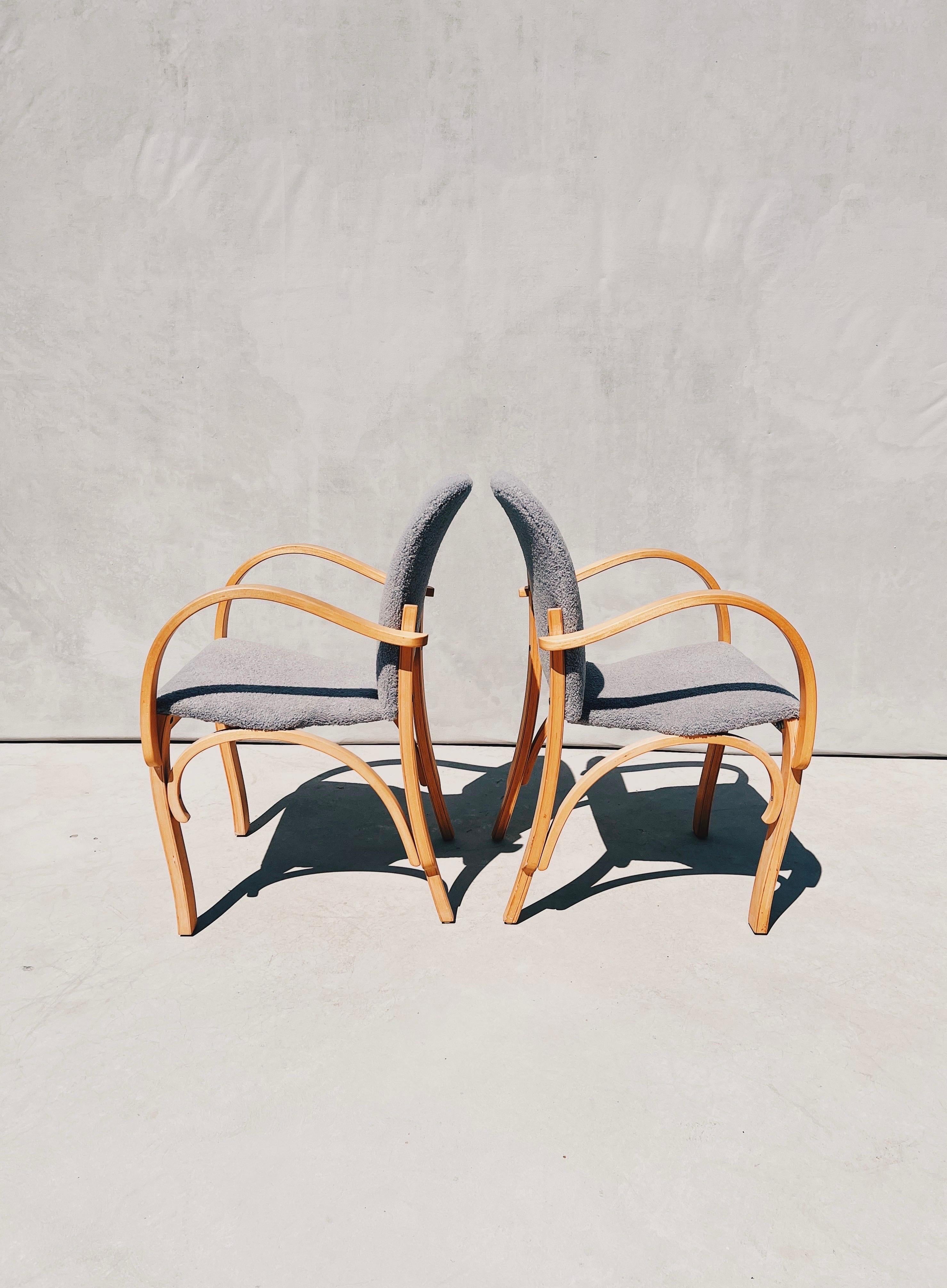 1970s Vintage Bentwood Chairs Reupholstered in Gray Bouclé, a Pair 5