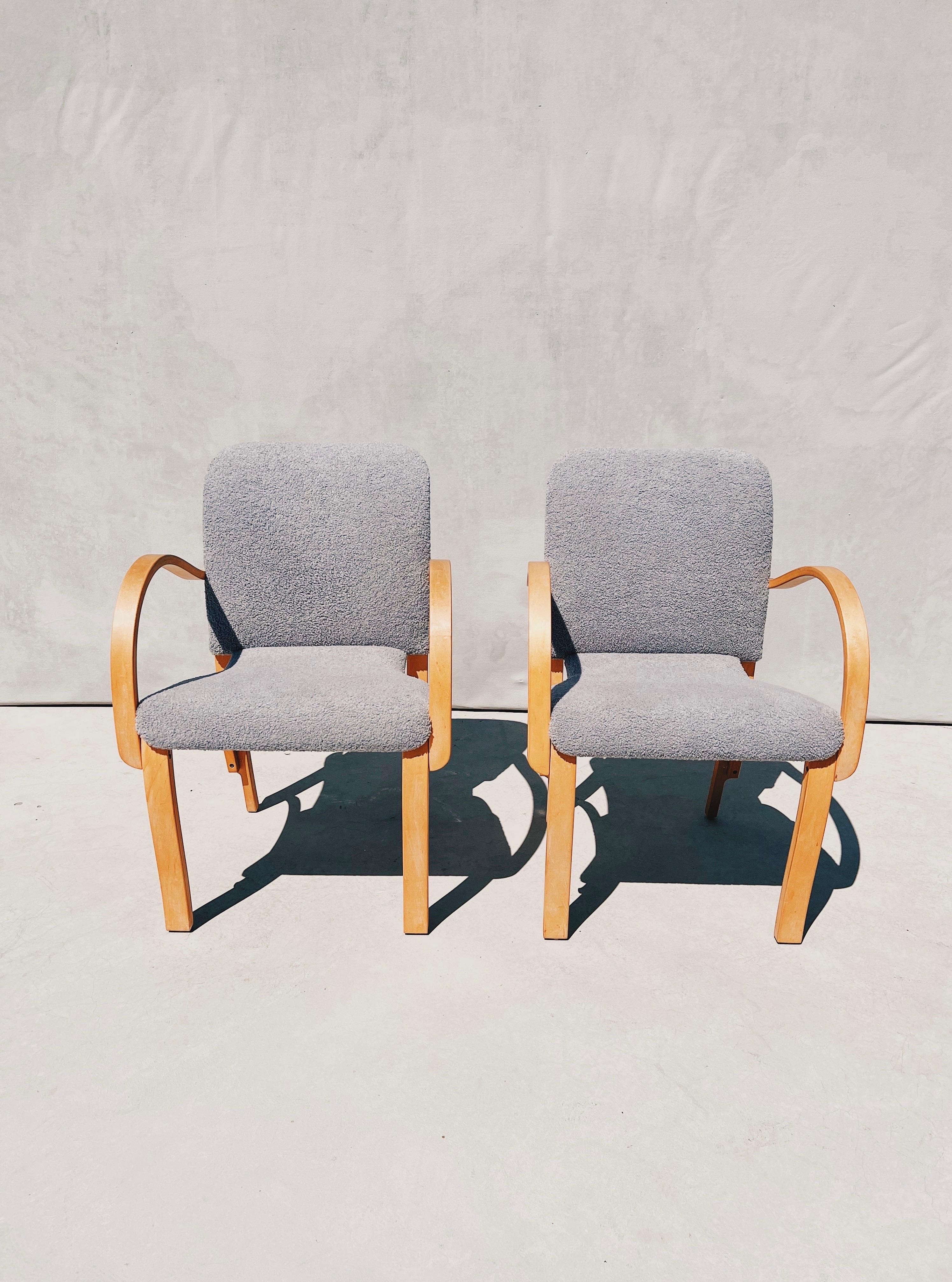 Mid-Century Modern 1970s Vintage Bentwood Chairs Reupholstered in Gray Bouclé, a Pair