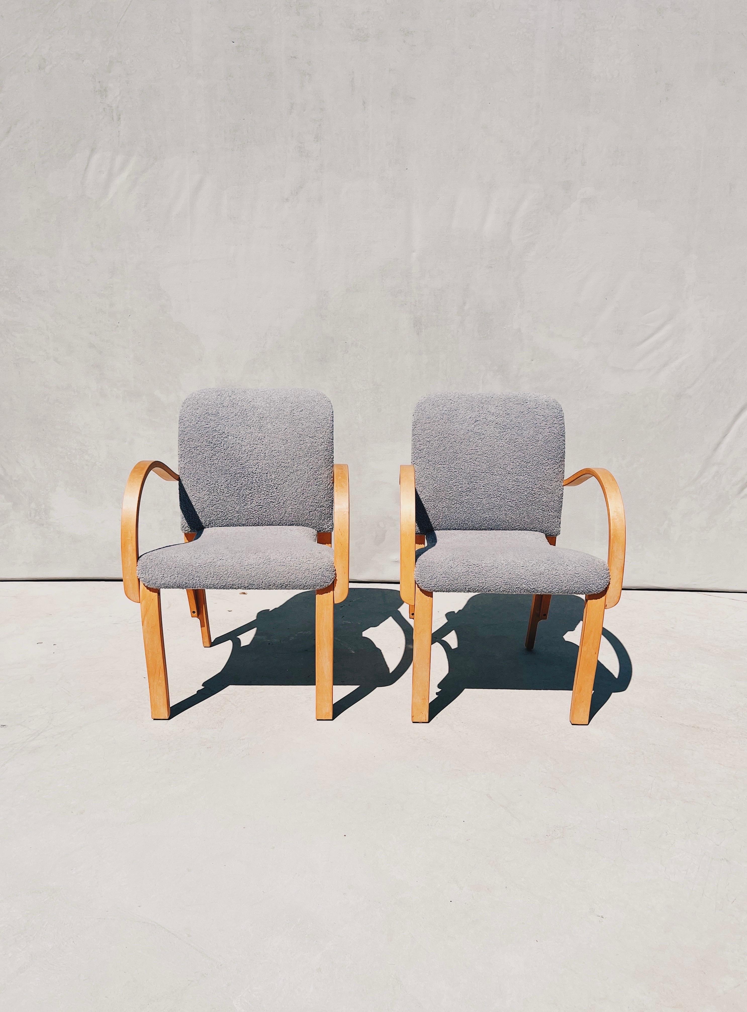 1970s Vintage Bentwood Chairs Reupholstered in Gray Bouclé, a Pair In Good Condition In Phoenix, AZ