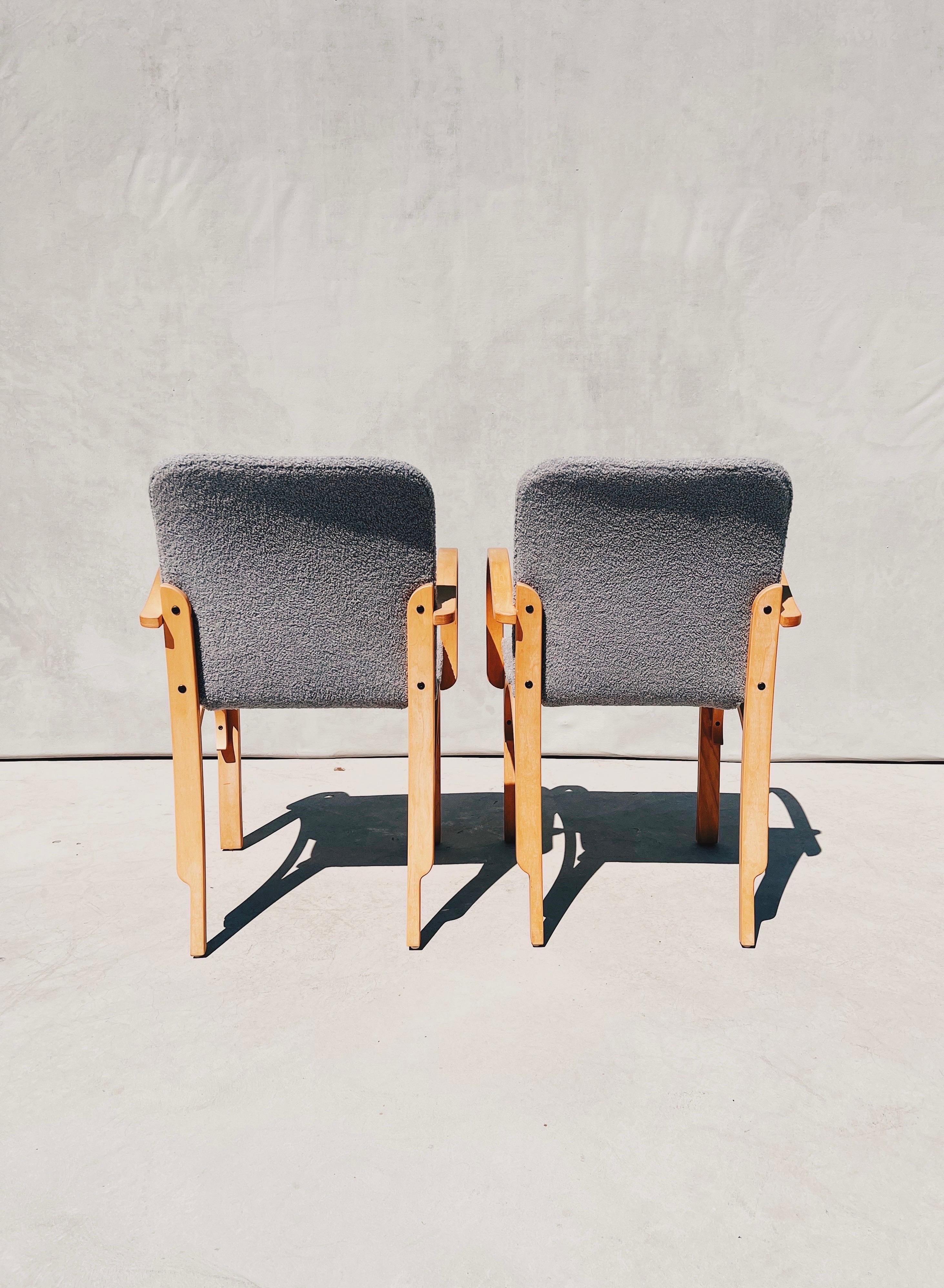 20th Century 1970s Vintage Bentwood Chairs Reupholstered in Gray Bouclé, a Pair