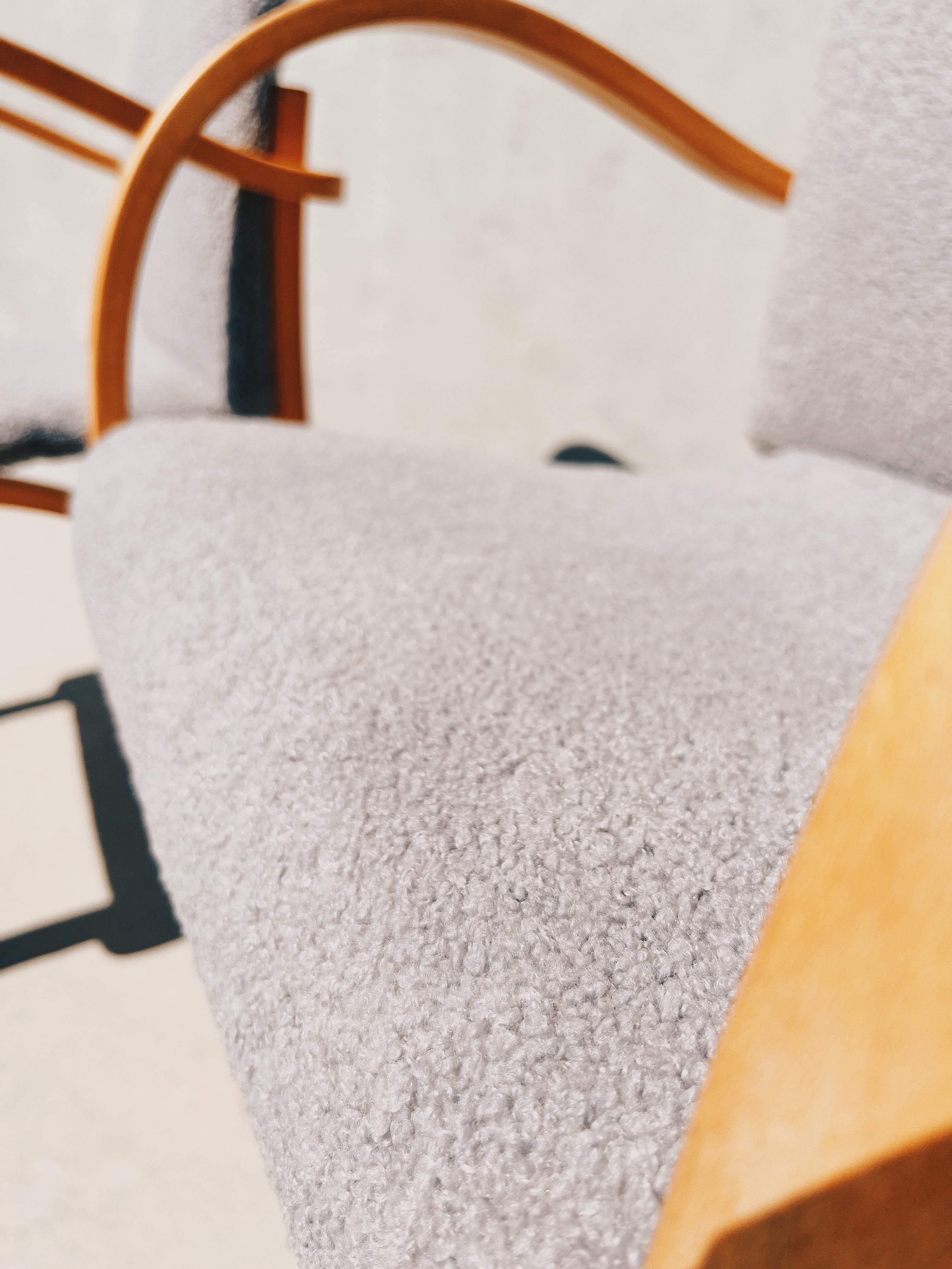 Fabric 1970s Vintage Bentwood Chairs Reupholstered in Gray Bouclé, a Pair