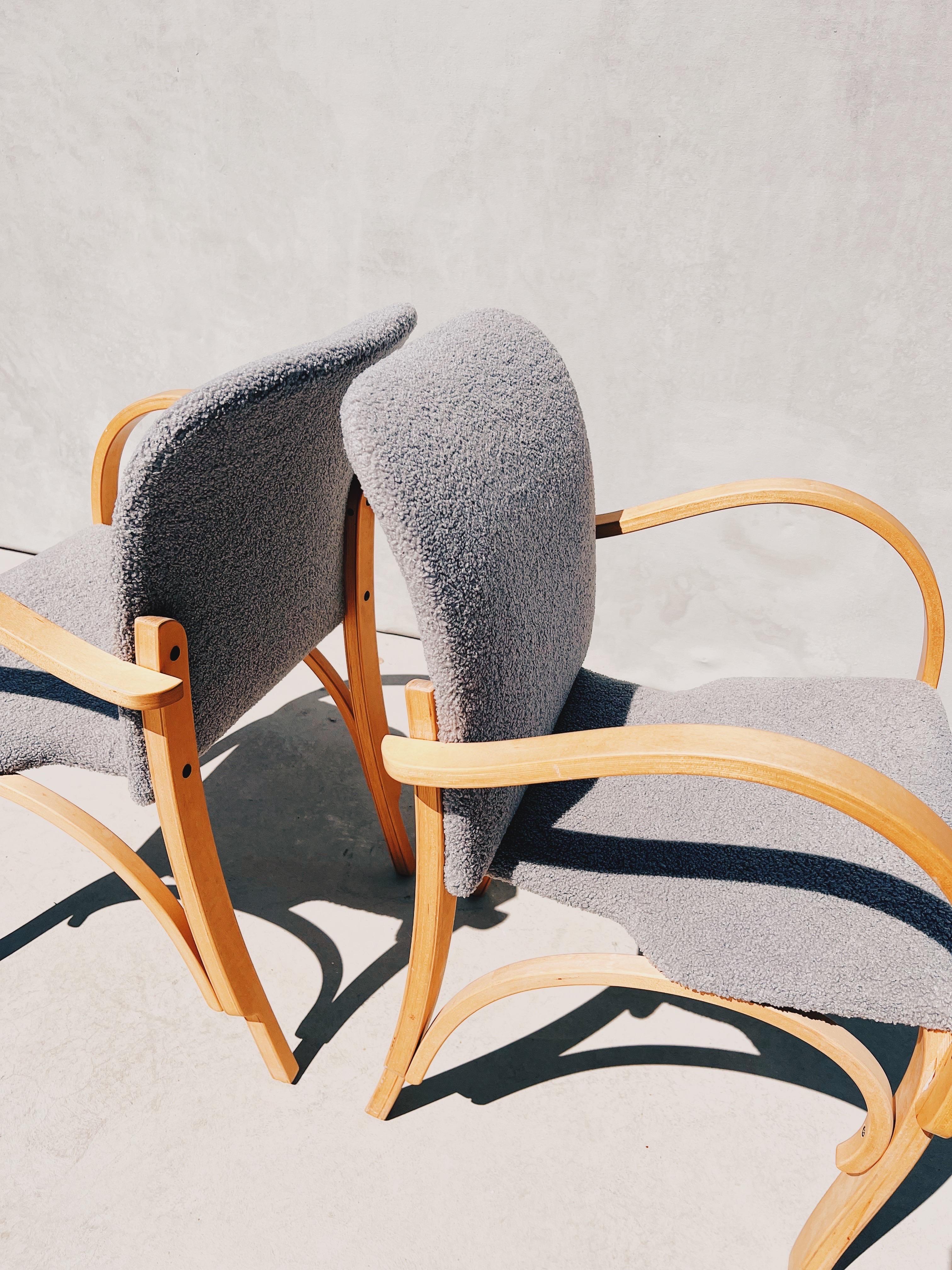 1970s Vintage Bentwood Chairs Reupholstered in Gray Bouclé, a Pair 1