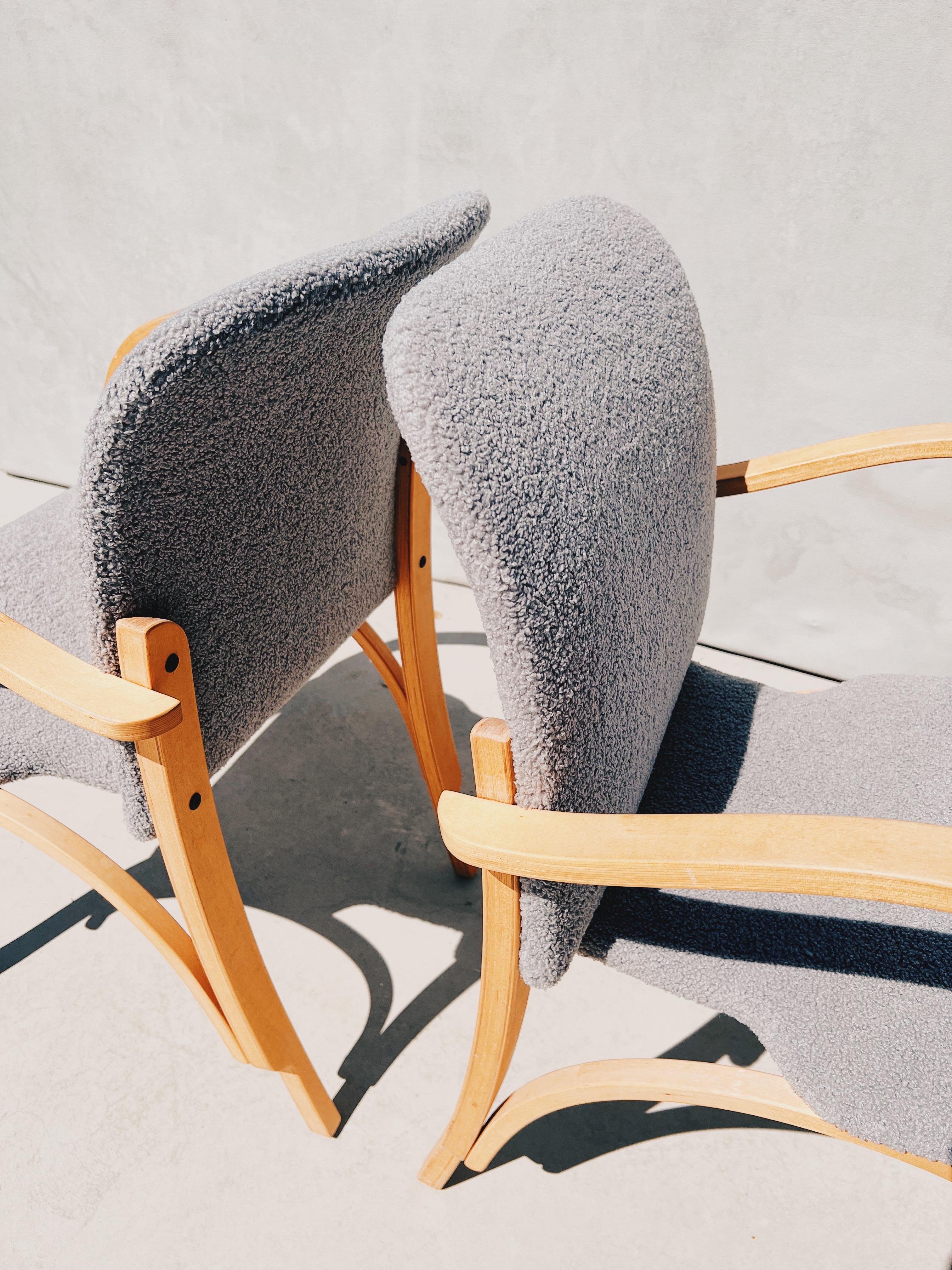 1970s Vintage Bentwood Chairs Reupholstered in Gray Bouclé, a Pair 2