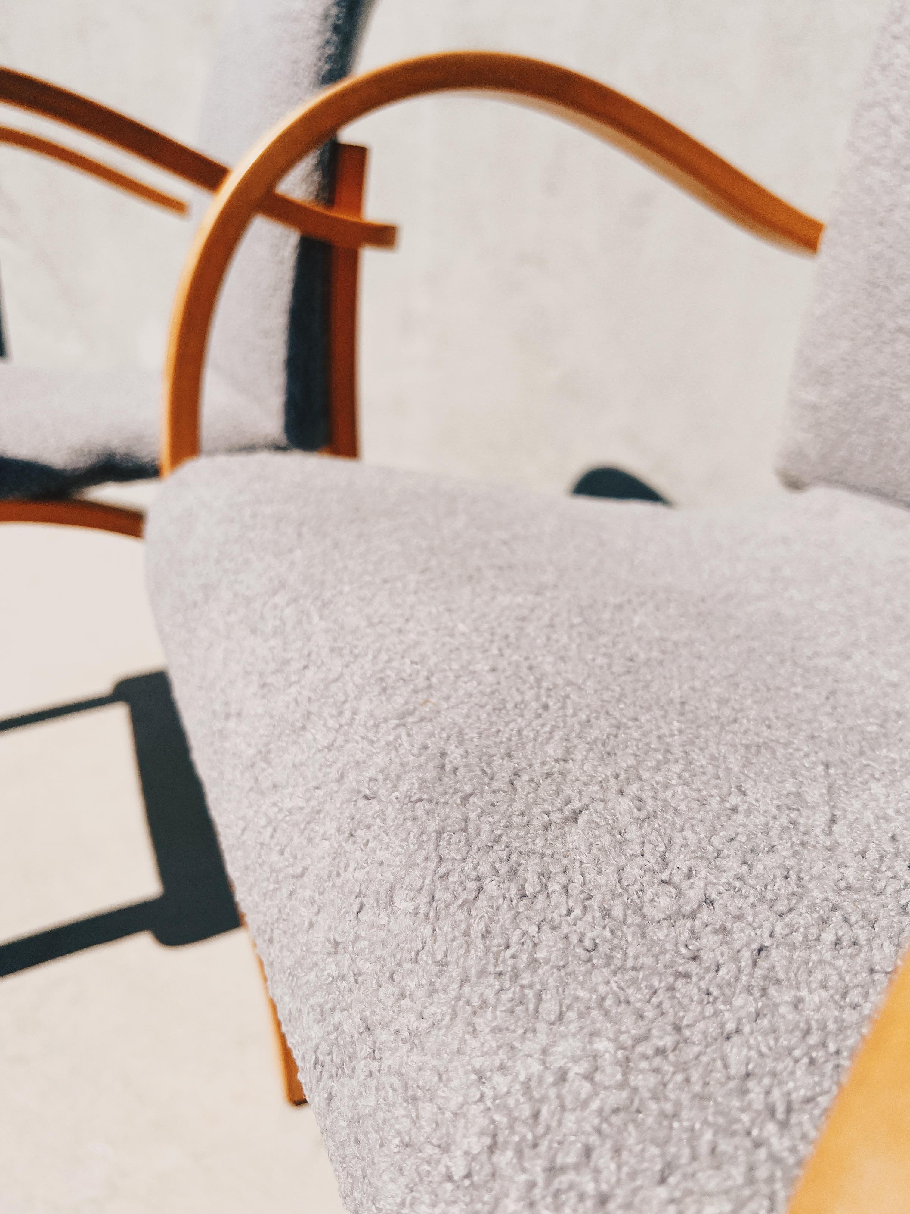 1970s Vintage Bentwood Chairs Reupholstered in Gray Bouclé, a Pair 3