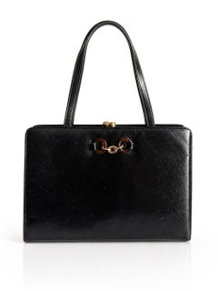 1970s Vintage Bienen-Davis Black Grained Leather Evening Handbag