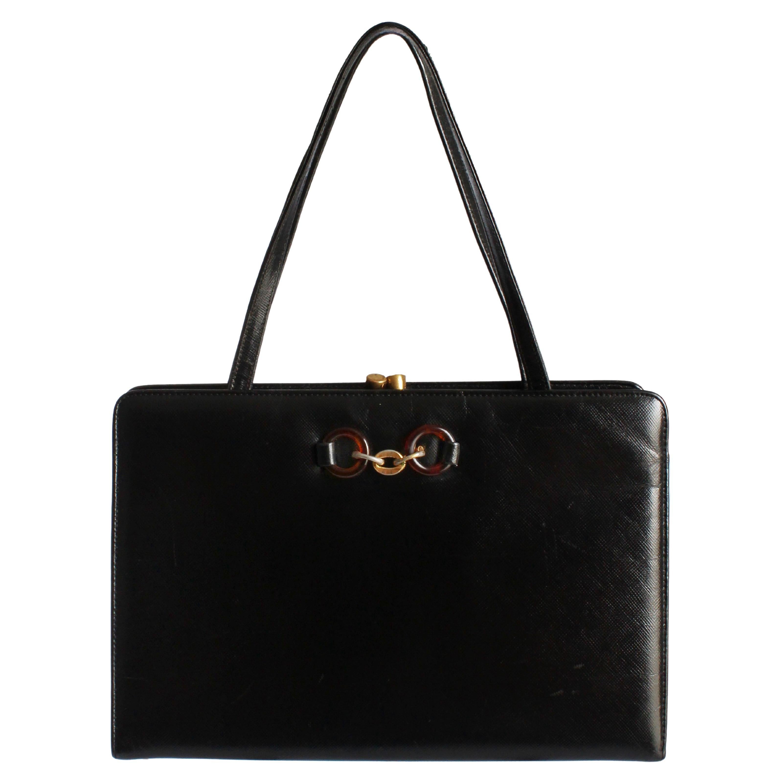 1970 Vintage Byen-Davis Sac à main de soirée en cuir grainé noir