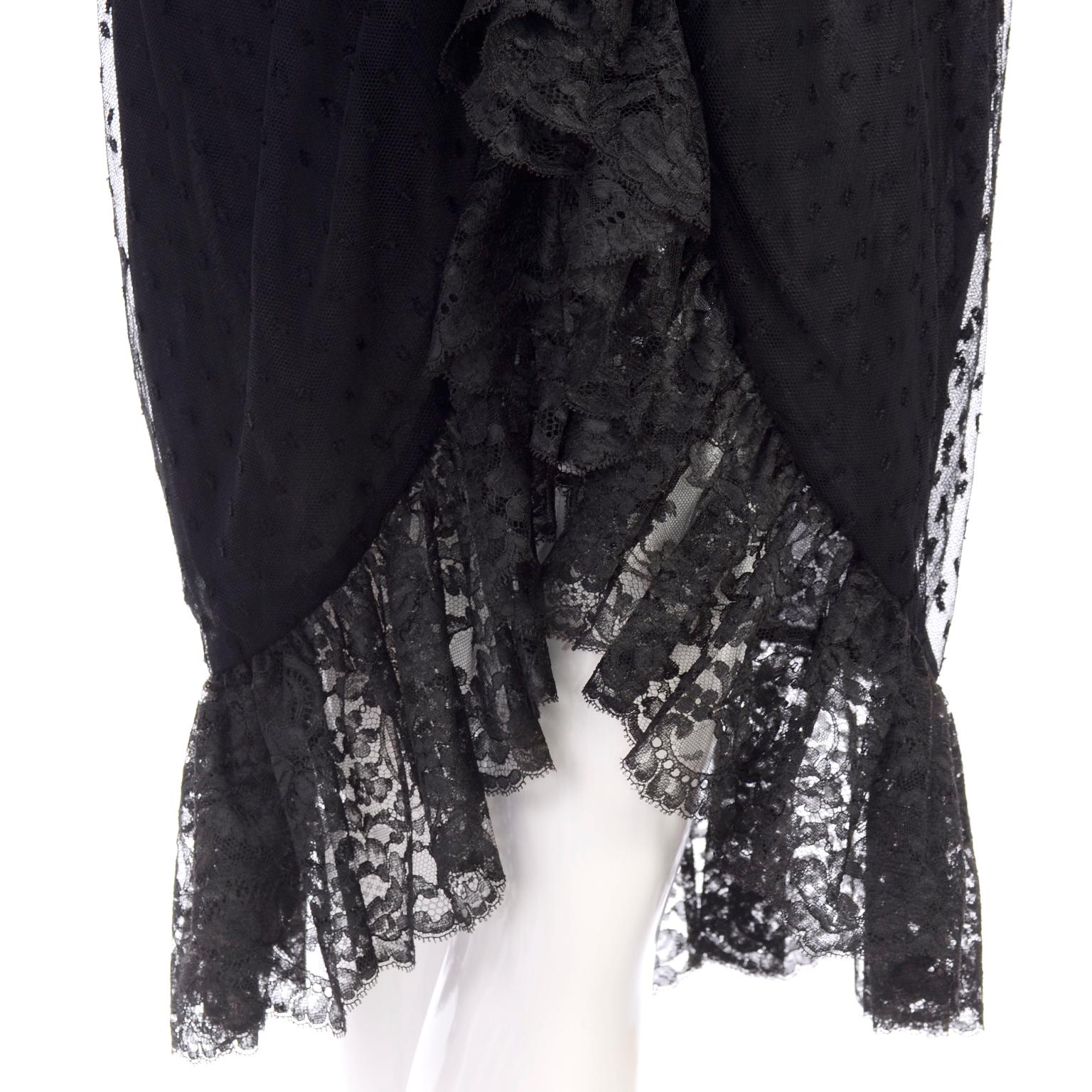 1970s Vintage Bill Blass Black Net & Lace Cocktail Dress In Excellent Condition For Sale In Portland, OR