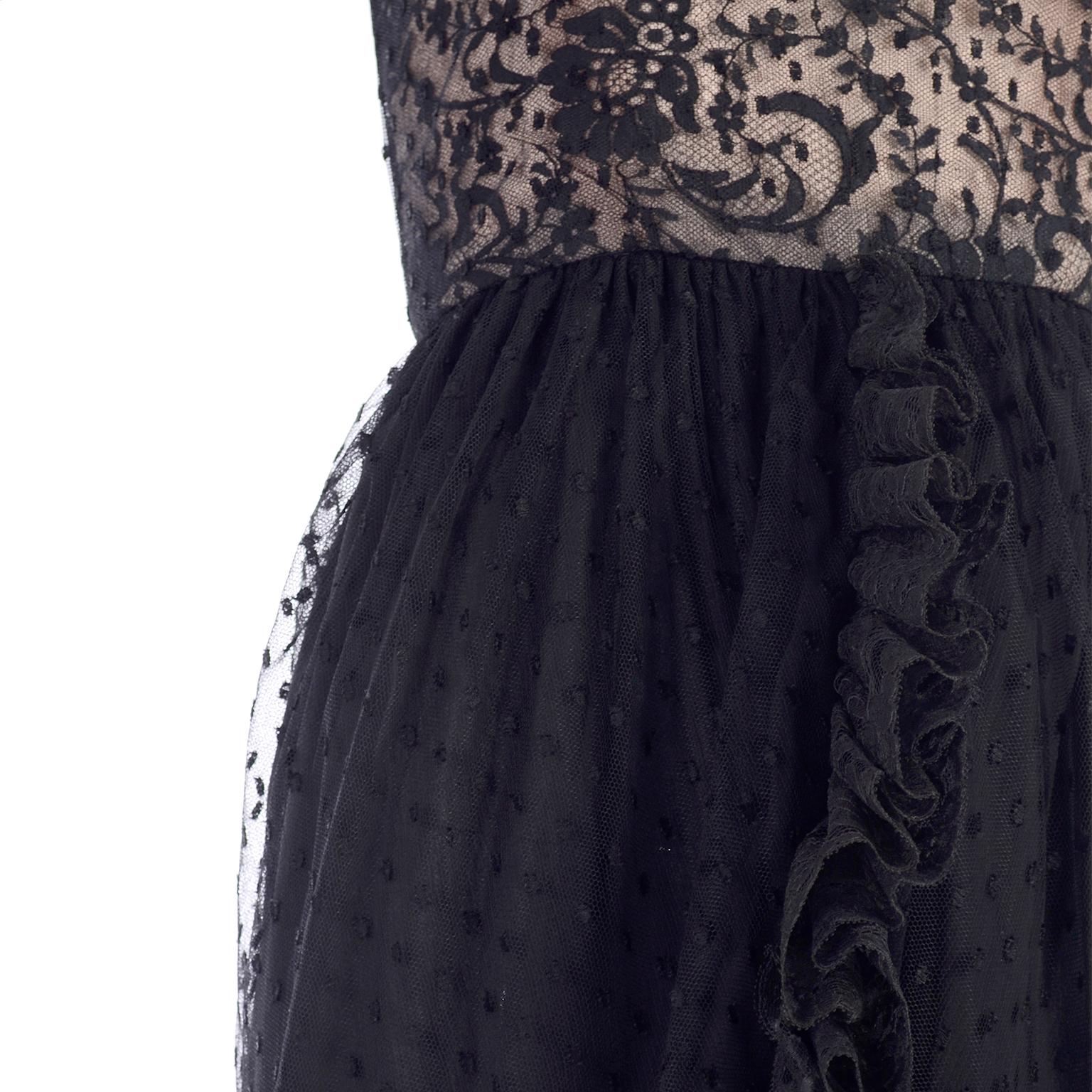 Women's 1970s Vintage Bill Blass Black Net & Lace Cocktail Dress For Sale