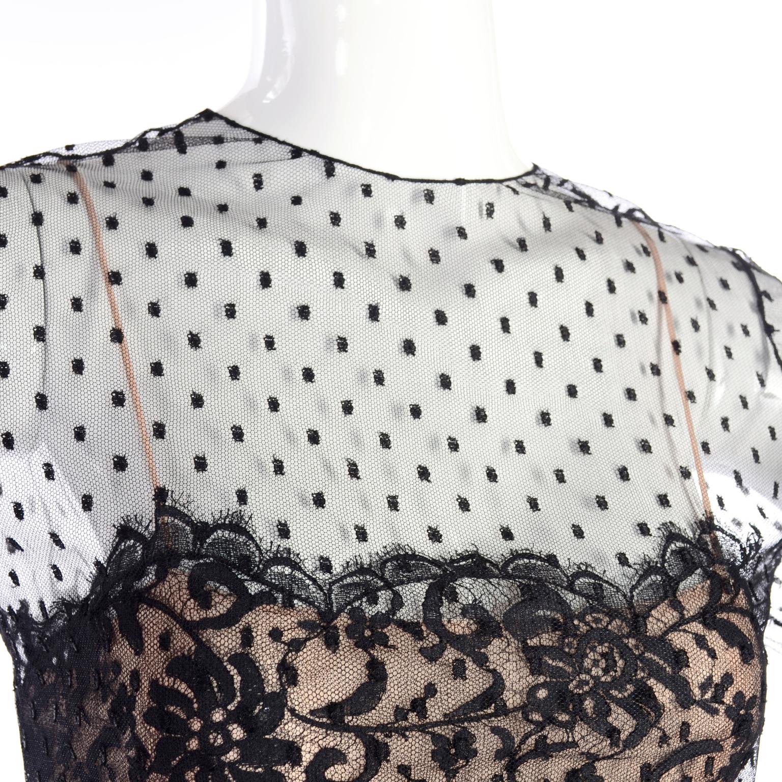 1970s Vintage Bill Blass Black Net & Lace Cocktail Dress For Sale 1