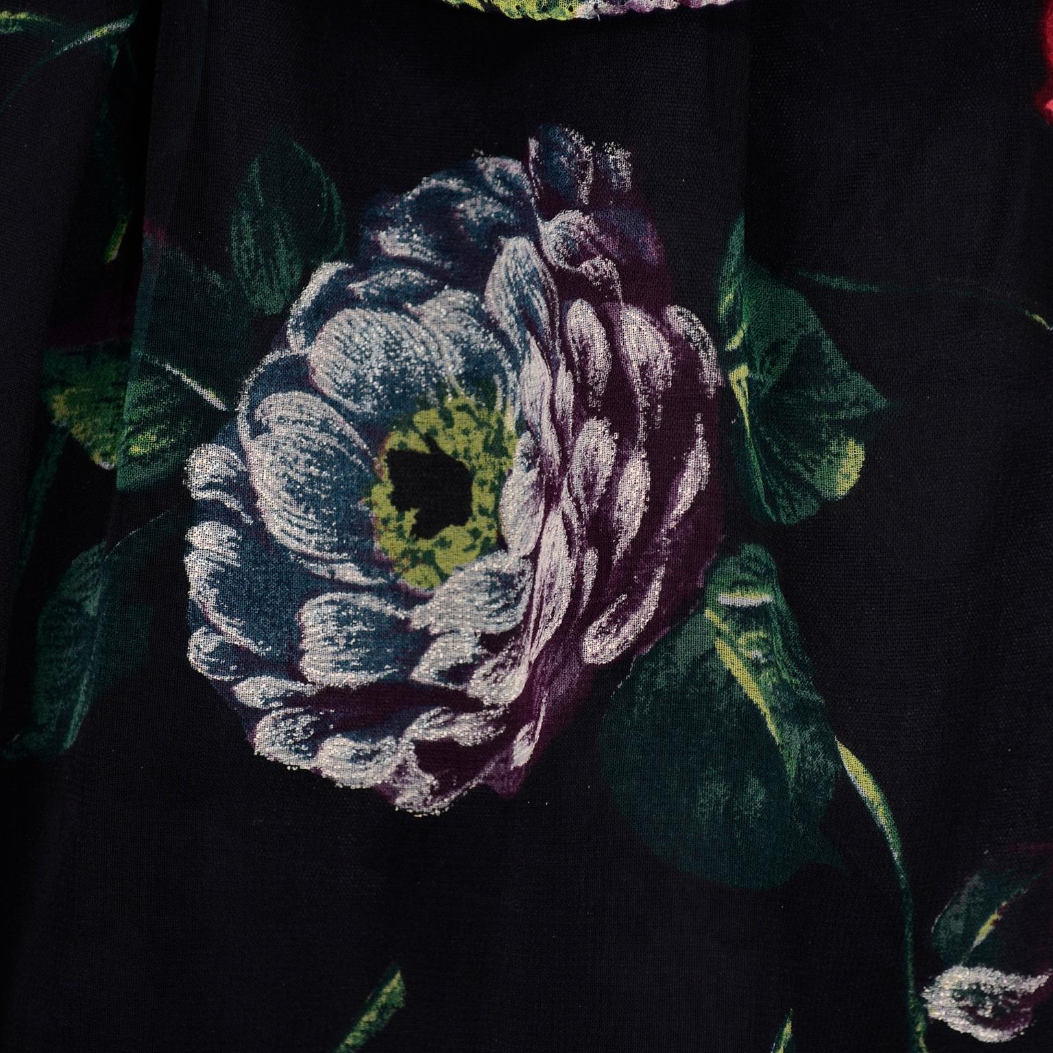 1970er Jahre Vintage Schwarz Floral Chiffon 2 Pc Mini oder lang  Kleid mit Schleifen & Rüschen 6