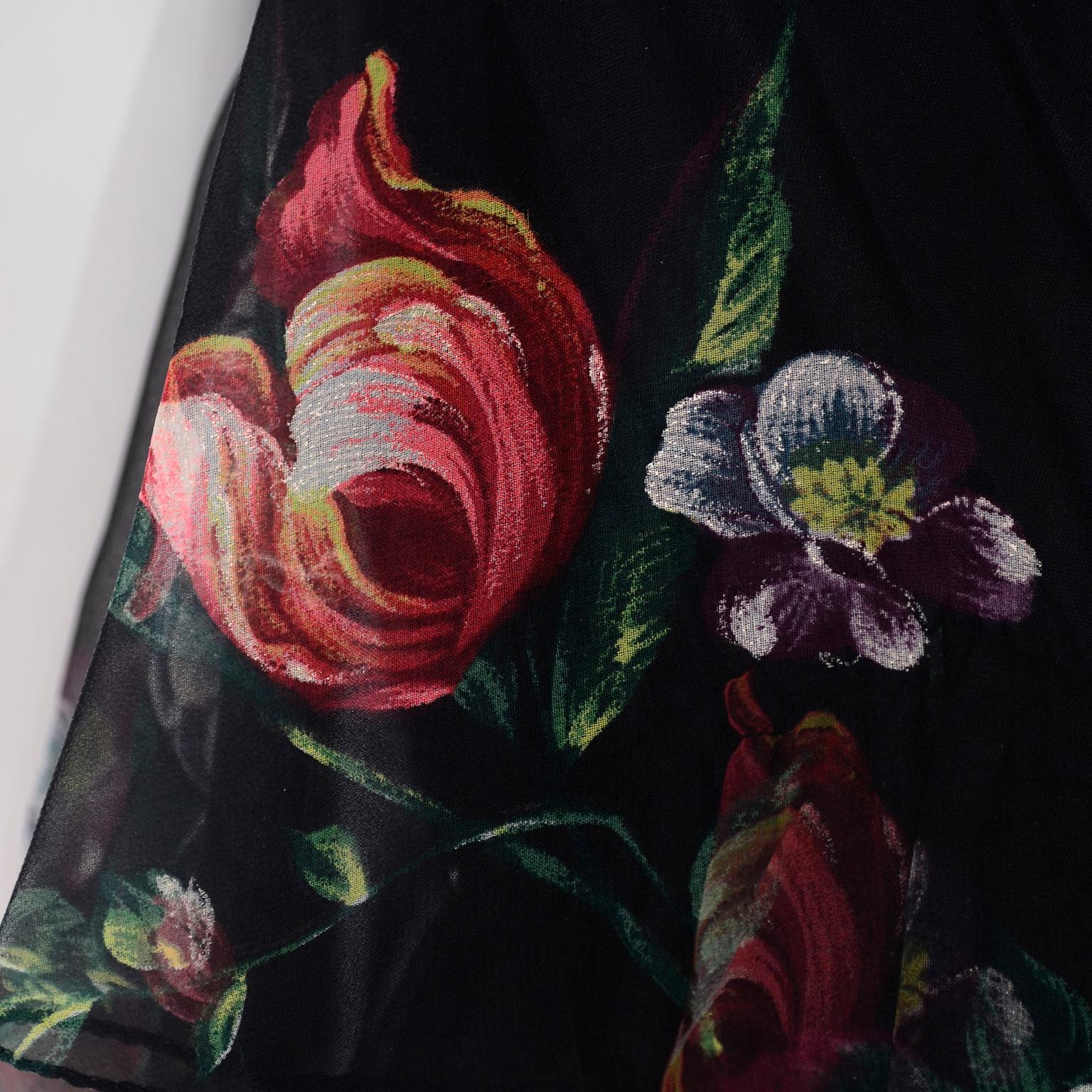1970er Jahre Vintage Schwarz Floral Chiffon 2 Pc Mini oder lang  Kleid mit Schleifen & Rüschen 5