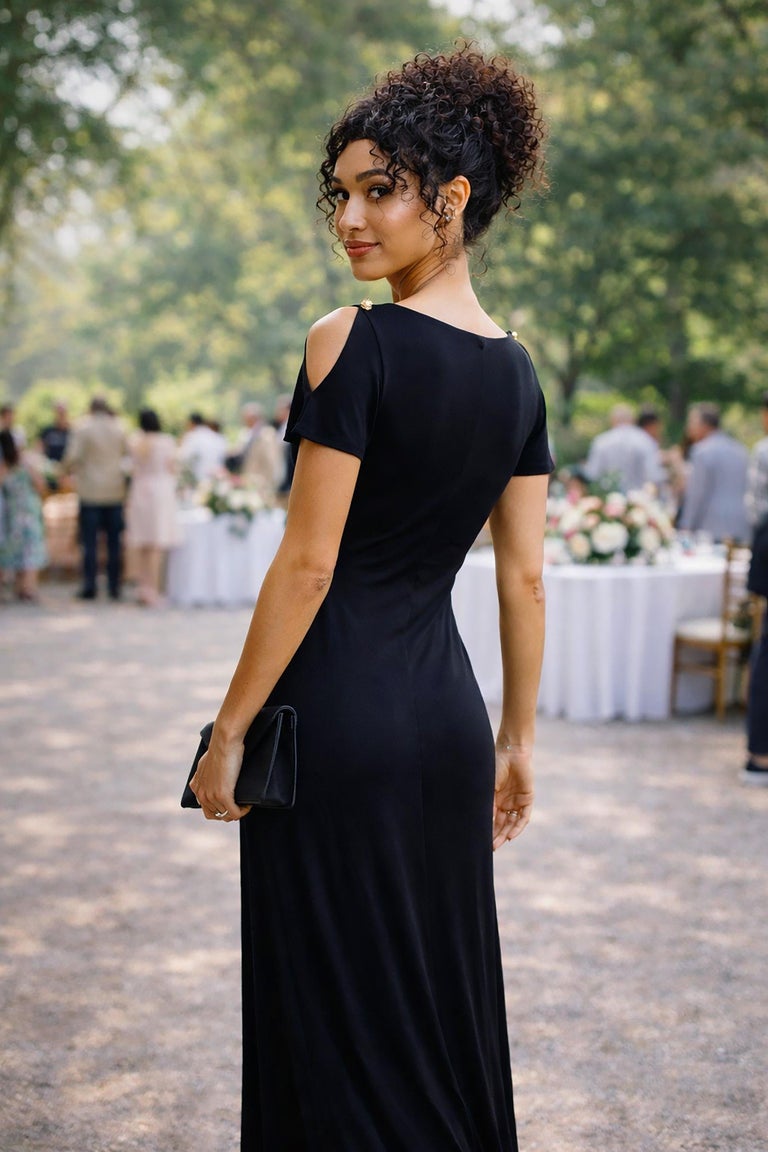 formal dresses clovis 1970s Vintage Black Jersey Maxi Dress with Flutter Sleeves Clovis Ruffin  Saks For Sale at 1stDibs