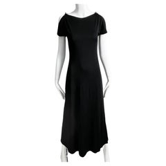 1970s Vintage Black Jersey Maxi Dress with Flutter Sleeves Clovis Ruffin Saks