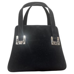 1970 Vintage Black Sued and Silver Plated Italian Evening Bag