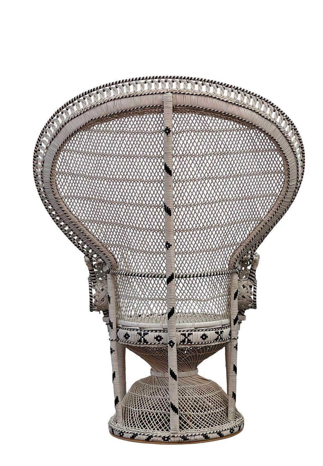 American 1970s Vintage Black & White Woven Grand Peacock Chair- A Pair