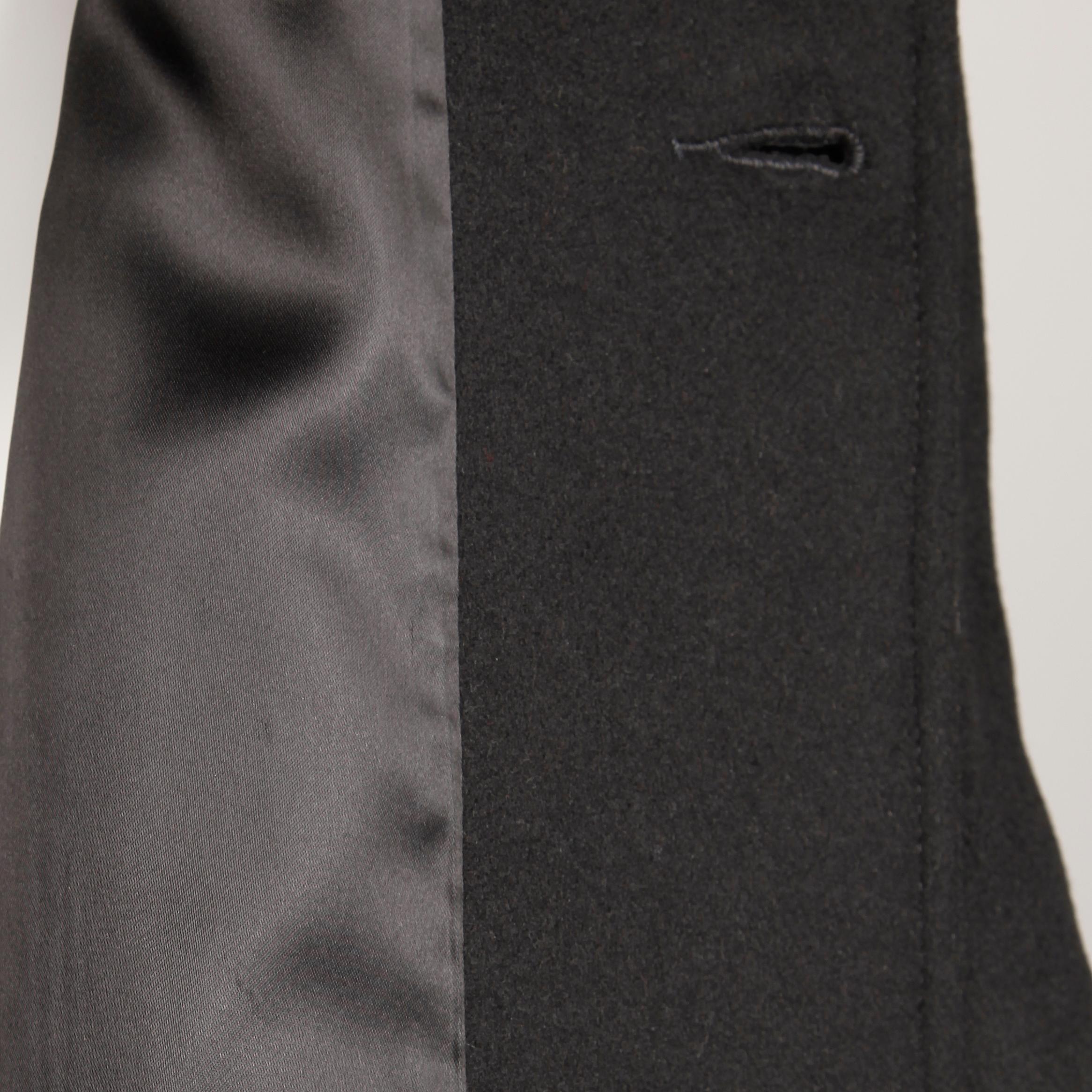 1970s Vintage Black Wool + Brown Asymmetric Mink Fur Classic Coat For Sale 6