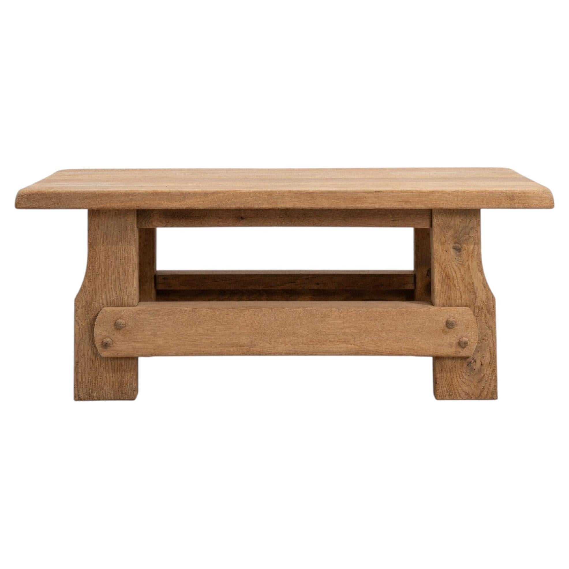 1970s Vintage Bleached Oak Brutalist Coffee Table, French Design For Sale
