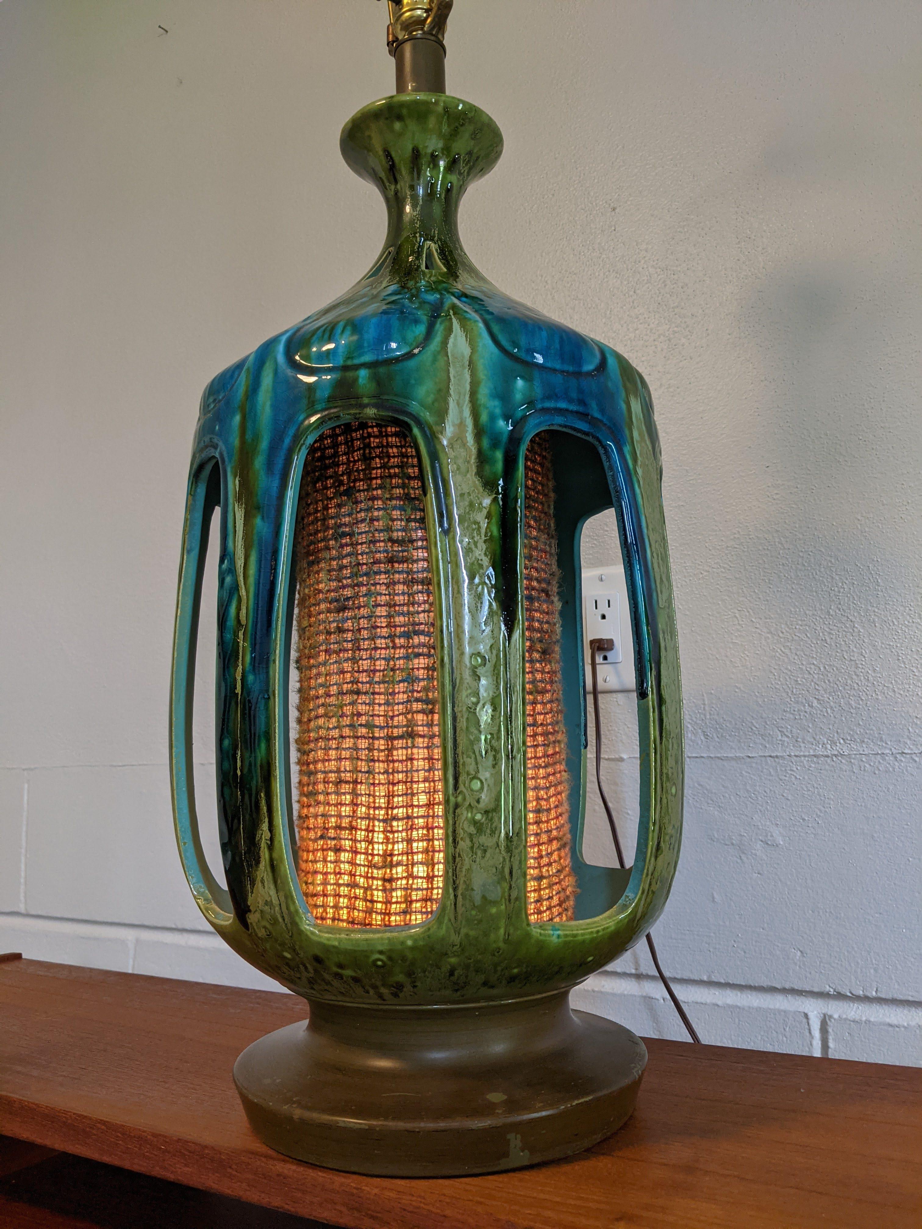 1970s Vintage Blue Green Drip Glaze Honi Chilo Lamp 1