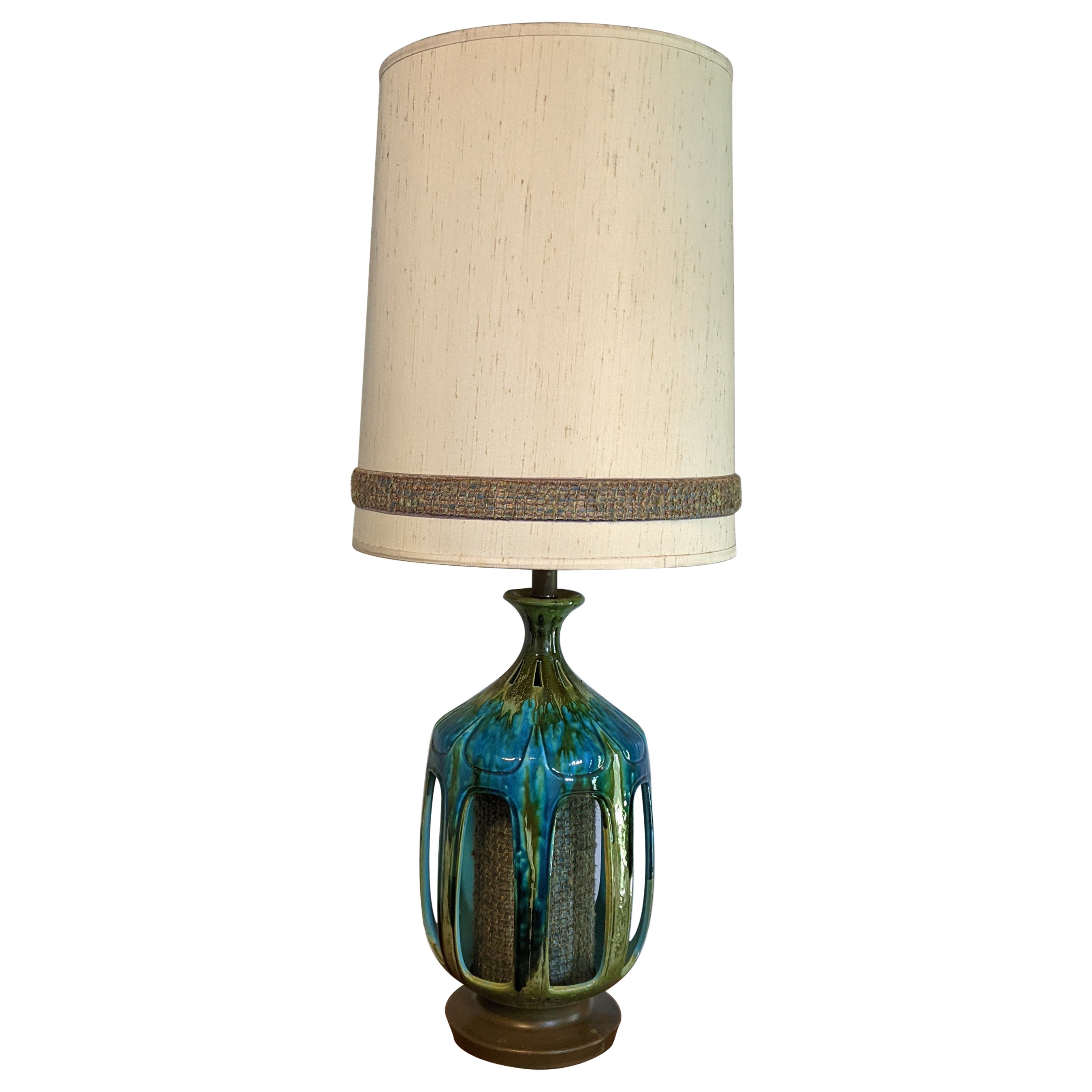 1970s Vintage Blue Green Drip Glaze Honi Chilo Lamp