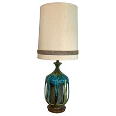 1970s Vintage Blue Green Drip Glaze Honi Chilo Lamp