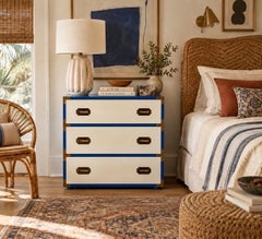 1970s Vintage Blue & White Lacquered Campaign Chest of Drawers