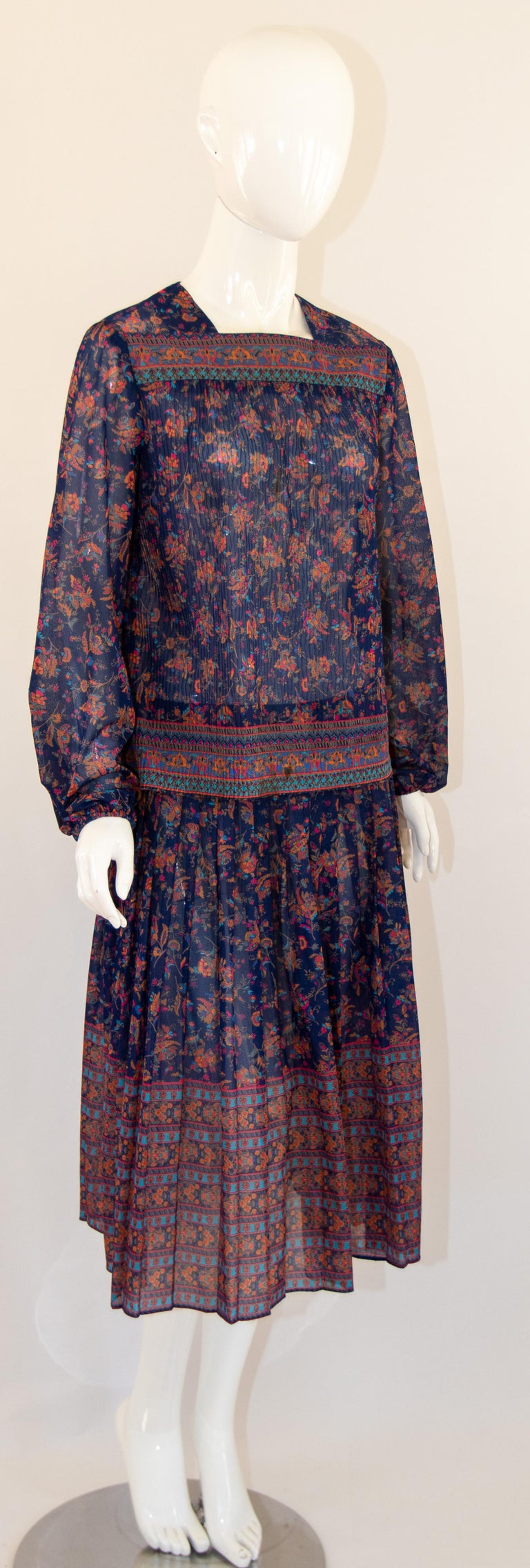 1970s Vintage Bohemian Floral Printed Dress Miss Magnin at I. Magnin For Sale 14