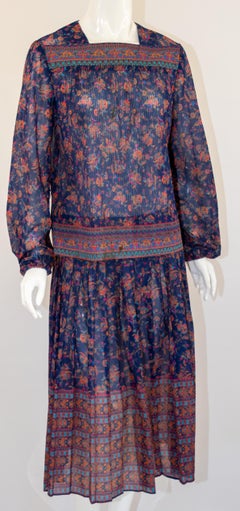 1970s Vintage Bohemian Floral Printed Dress Miss Magnin at I. Magnin
