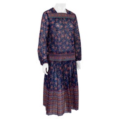 Vestito vintage anni '70 con stampa floreale bohémien Miss Magnin presso I. Magnin