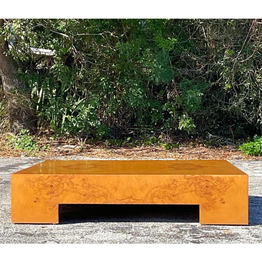 American 1970s Vintage Boho Burl Wood Low Coffee Table For Sale