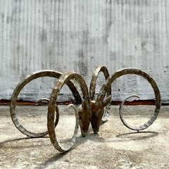 1970s Vintage Boho Cast Aluminum Ibex Dining Table Pedestals After Chervet.