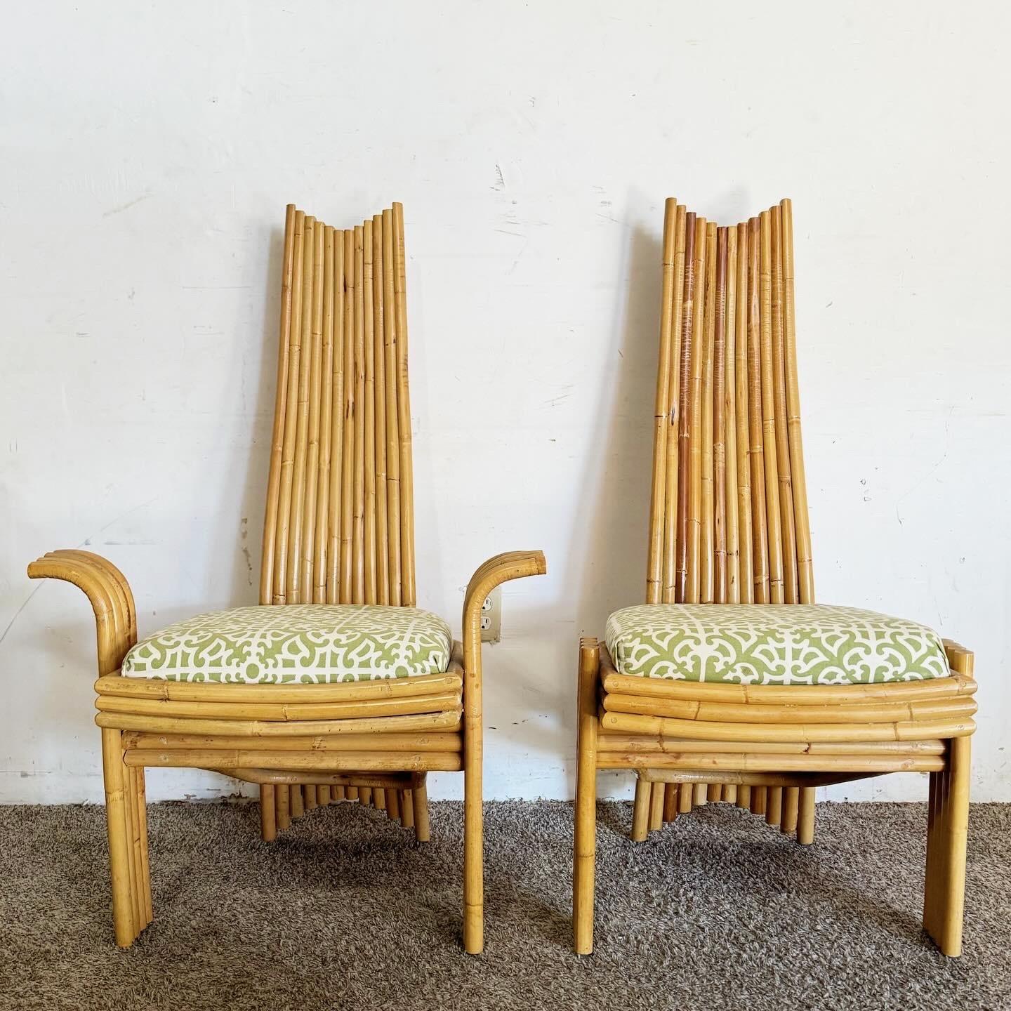 Indonesian 1970s Vintage Boho Chic High Back Bamboo Dining Chairs - Set of 6 For Sale