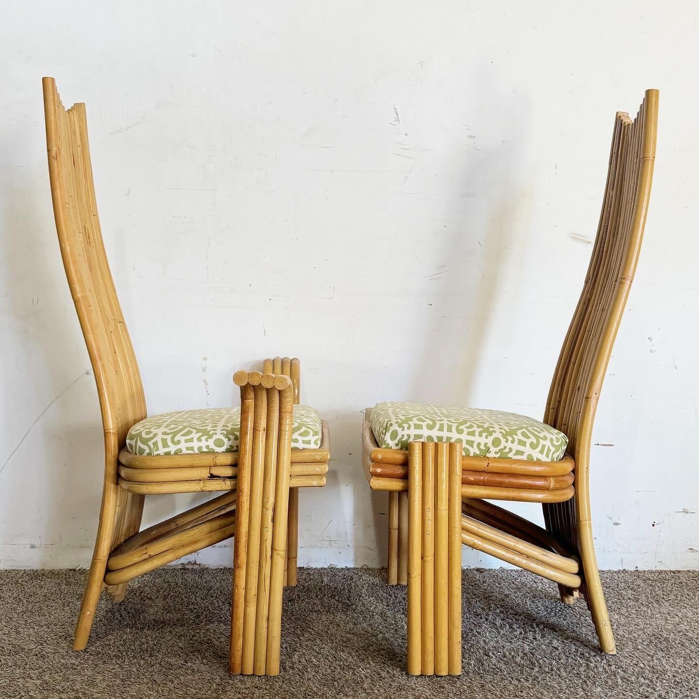 1970s Vintage Boho Chic High Back Bamboo Dining Chairs - Set of 6 In Good Condition For Sale In Delray Beach, FL