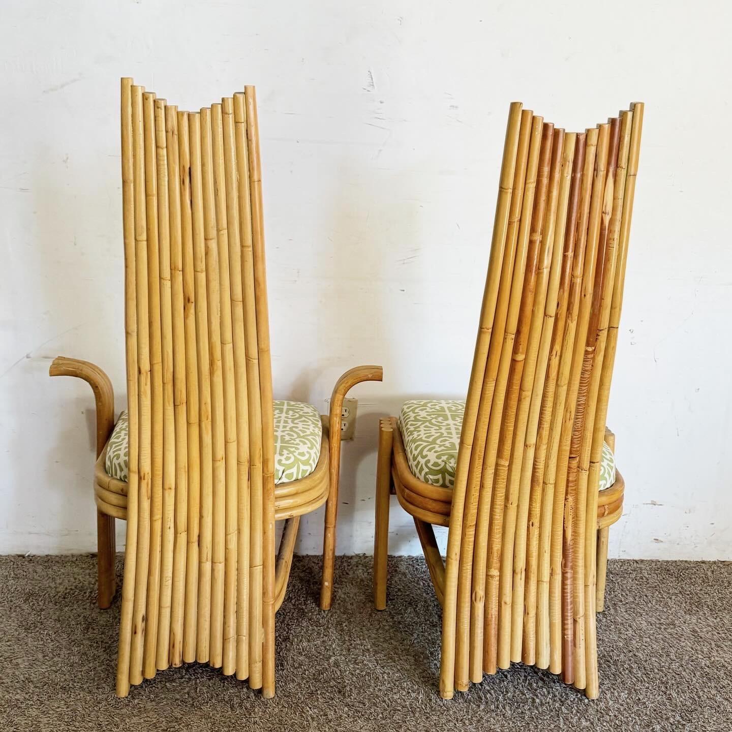 1970s Vintage Boho Chic High Back Bamboo Dining Chairs - Set of 6 For Sale 3