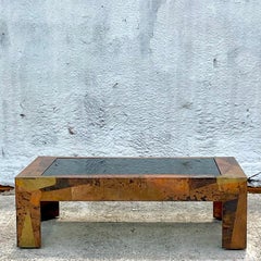 1970s Vintage Boho Copper Patchwork Coffee Table After Paul Evans