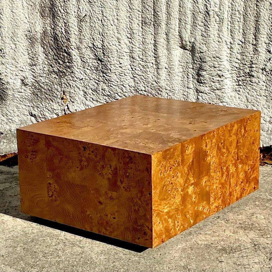 Américain Table basse rectangulaire en ronce de bois bohème vintage des années 1970 en vente