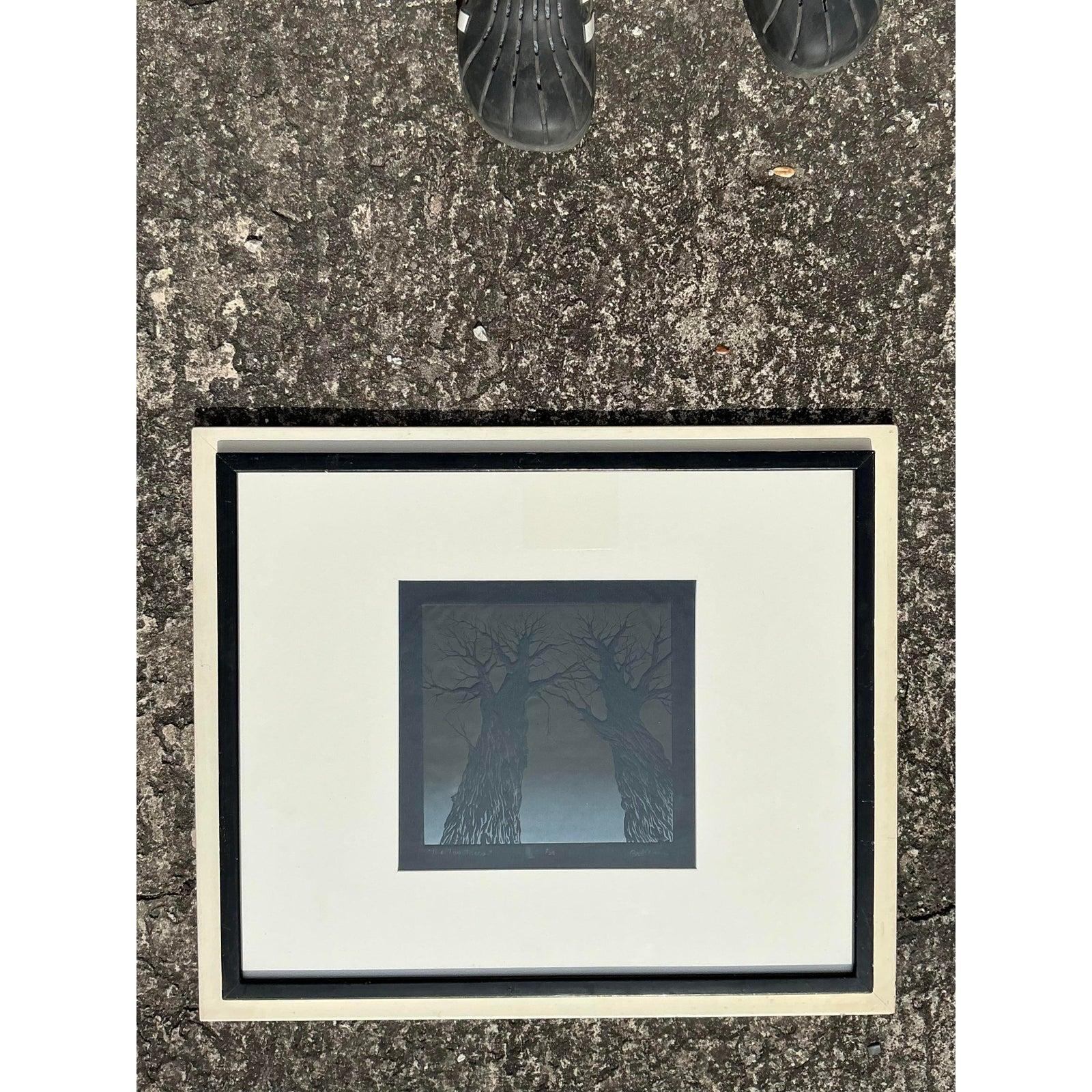 1970er Jahre Vintage Boho-Baum-Lithographie auf Papier (Moderne der Mitte des Jahrhunderts) im Angebot