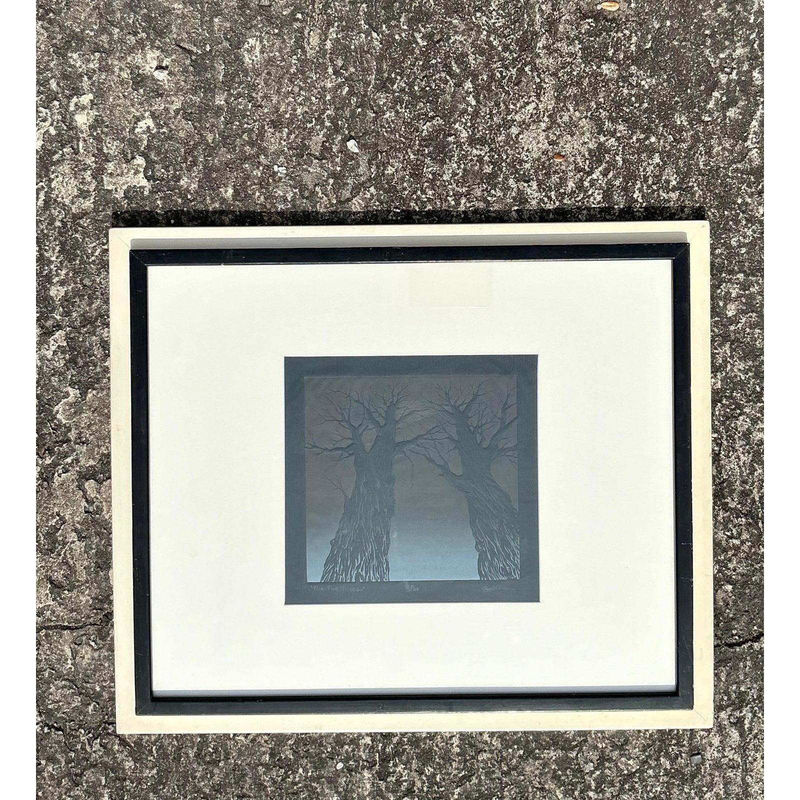 1970er Jahre Vintage Boho-Baum-Lithographie auf Papier im Zustand „Gut“ im Angebot in west palm beach, FL