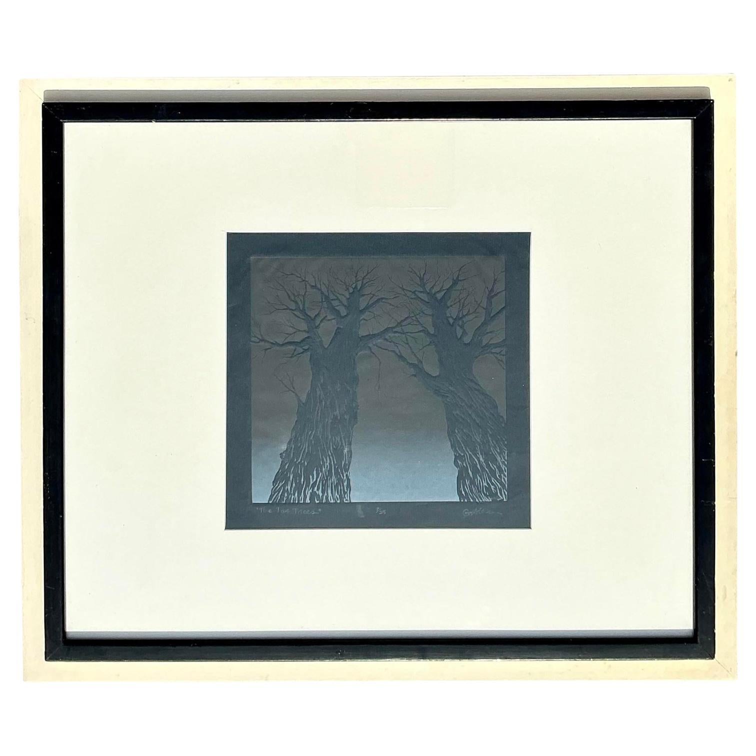 Litografia su carta dell'albero Boho vintage degli anni '70