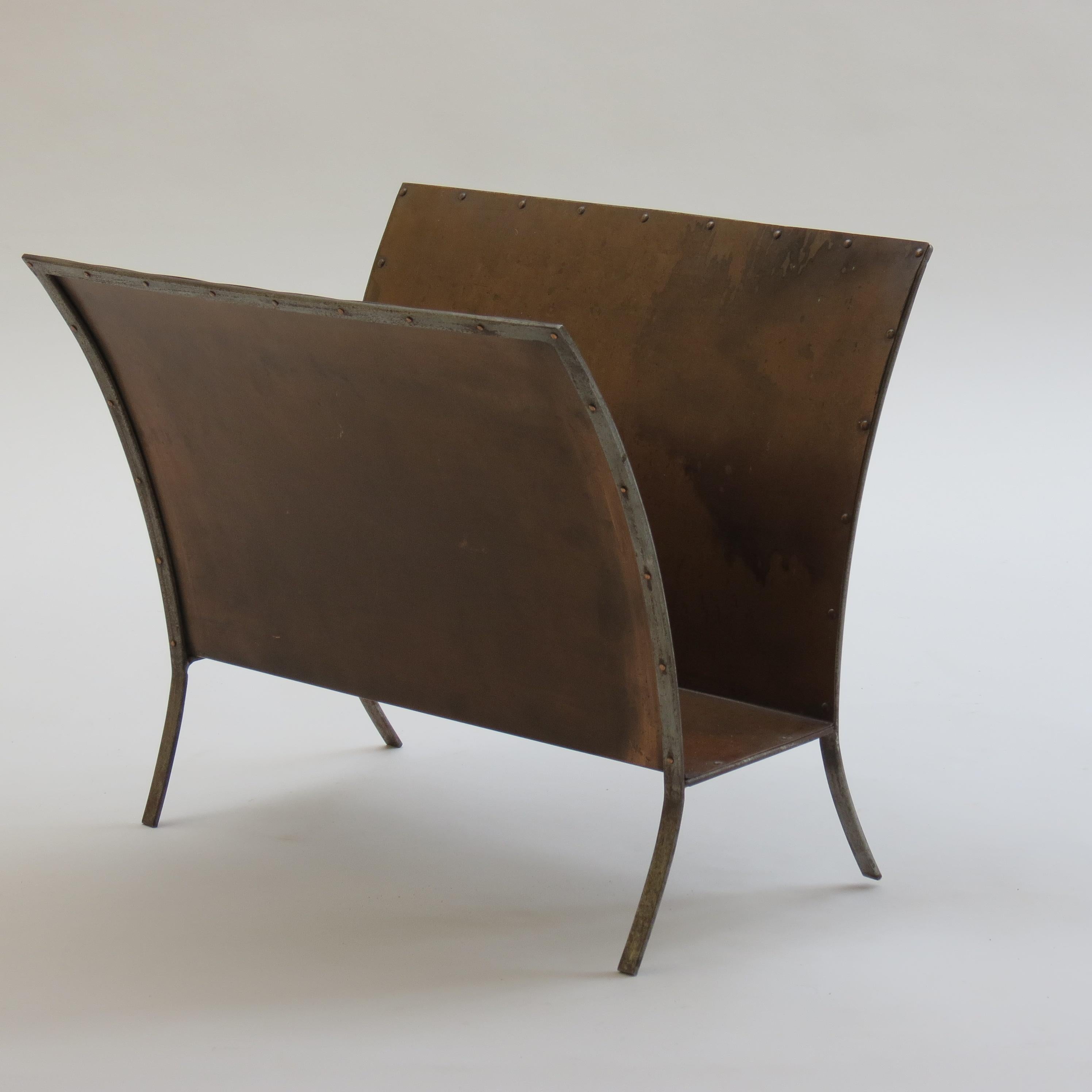 1970s Vintage Brass and Riveted Magazine Rack 5
