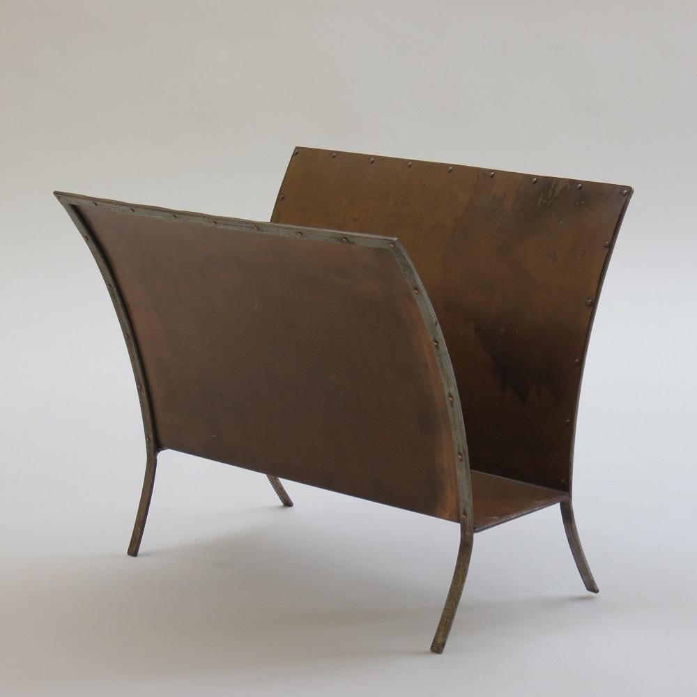English 1970s Vintage Brass and Riveted Magazine Rack