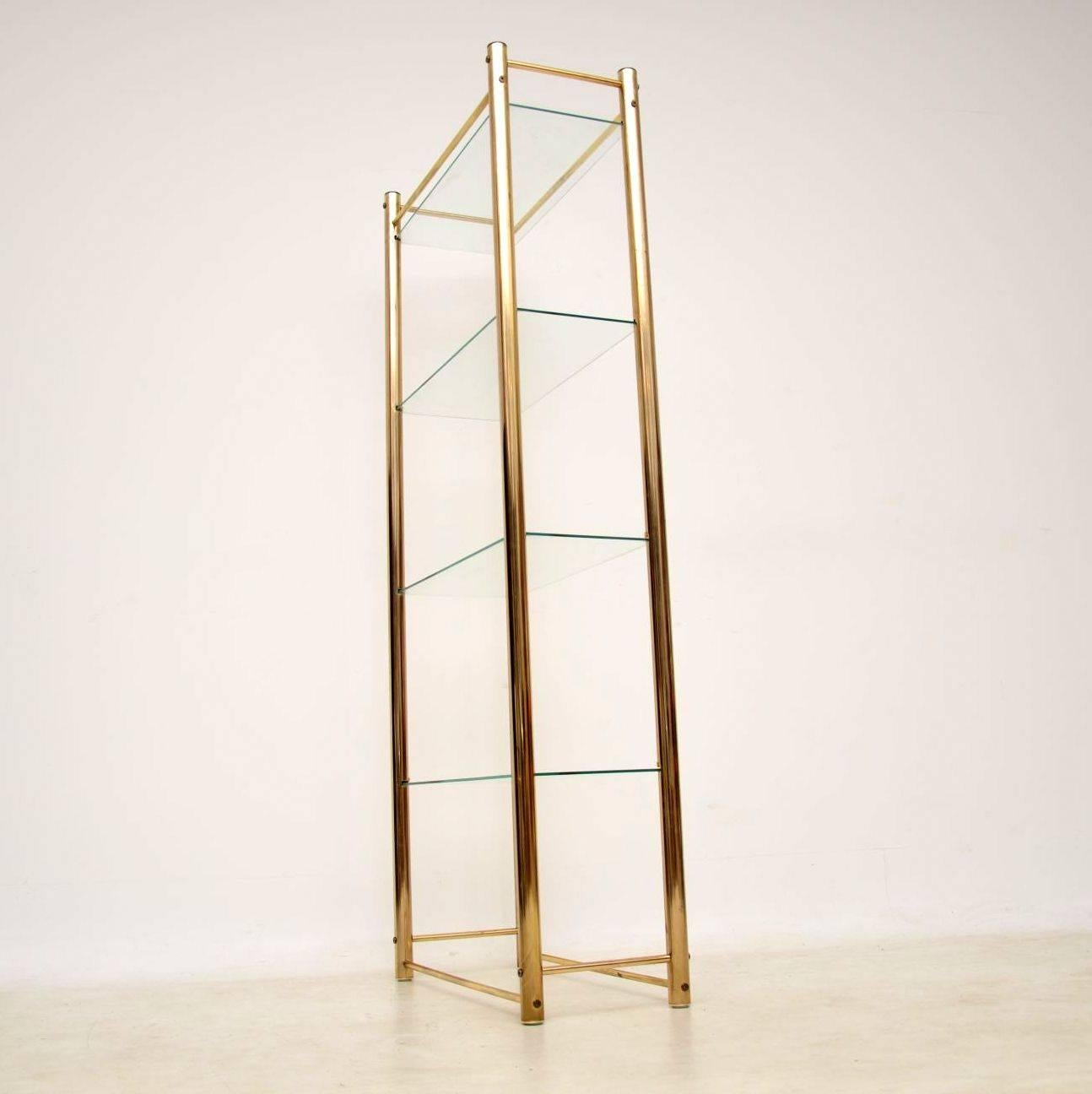 English 1970s Vintage Brass Bookcase / Display Cabinet