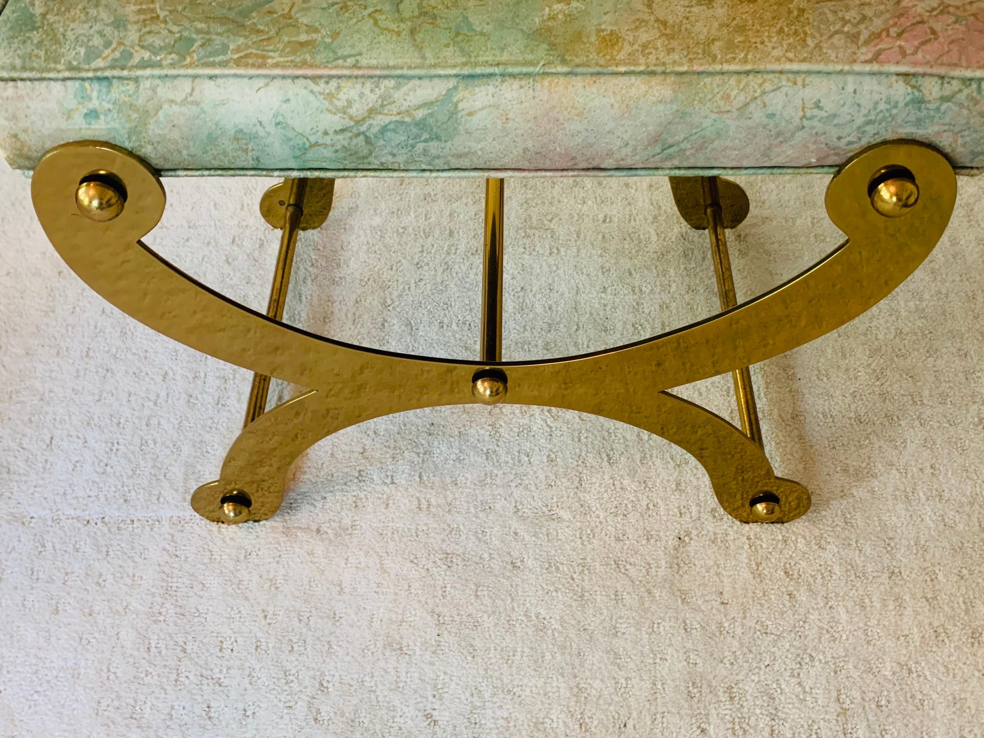 American 1970s Vintage Brass Curule-Form Ployant Stool attributed to Maison Jansen 