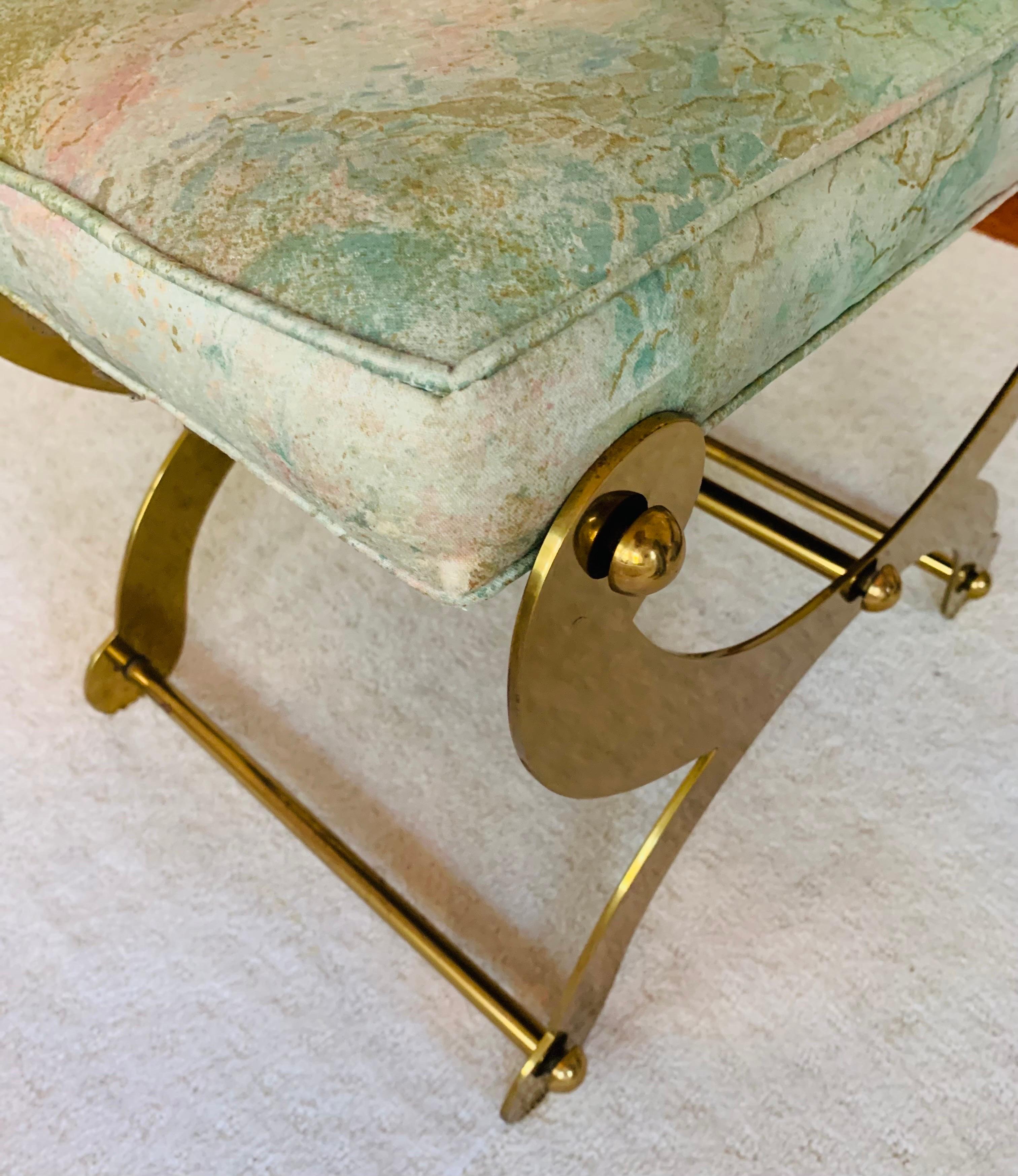 Late 20th Century 1970s Vintage Brass Curule-Form Ployant Stool attributed to Maison Jansen 