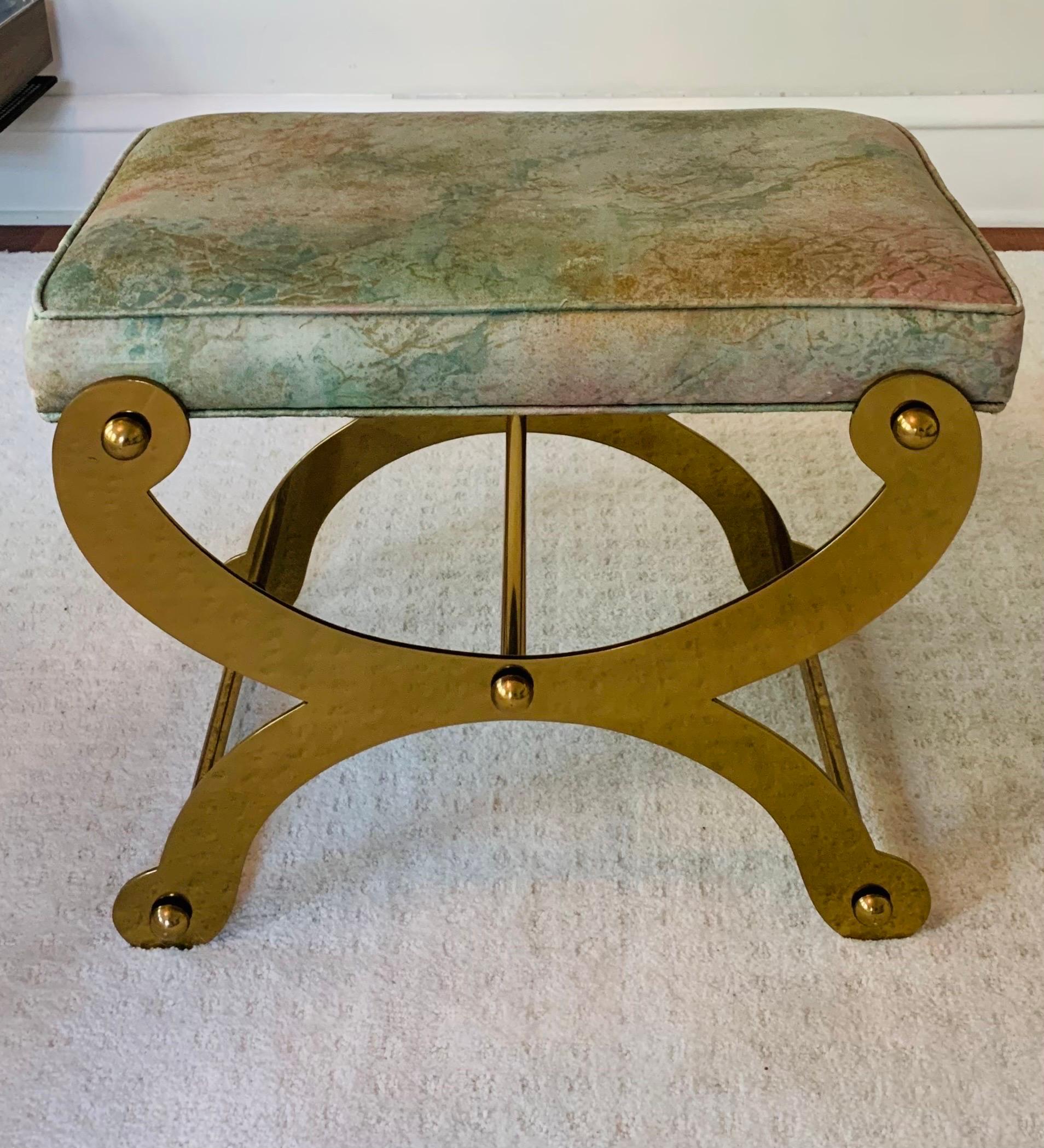 1970s Vintage Brass Curule-Form Ployant Stool attributed to Maison Jansen  1