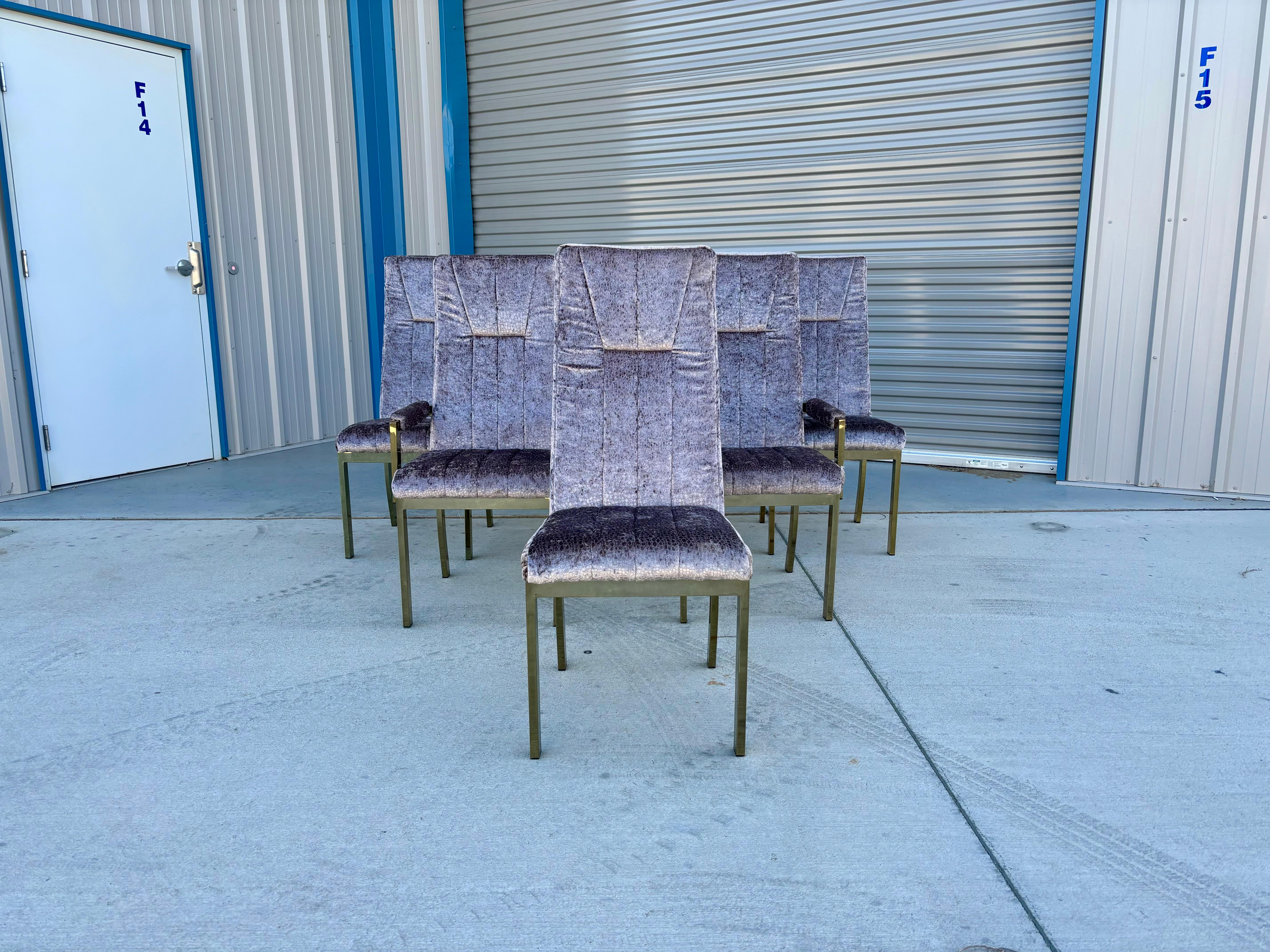 Mid-Century Modern 1970s Vintage Brass Dining Chairs Styled After Milo Baughman - Set of 6 For Sale