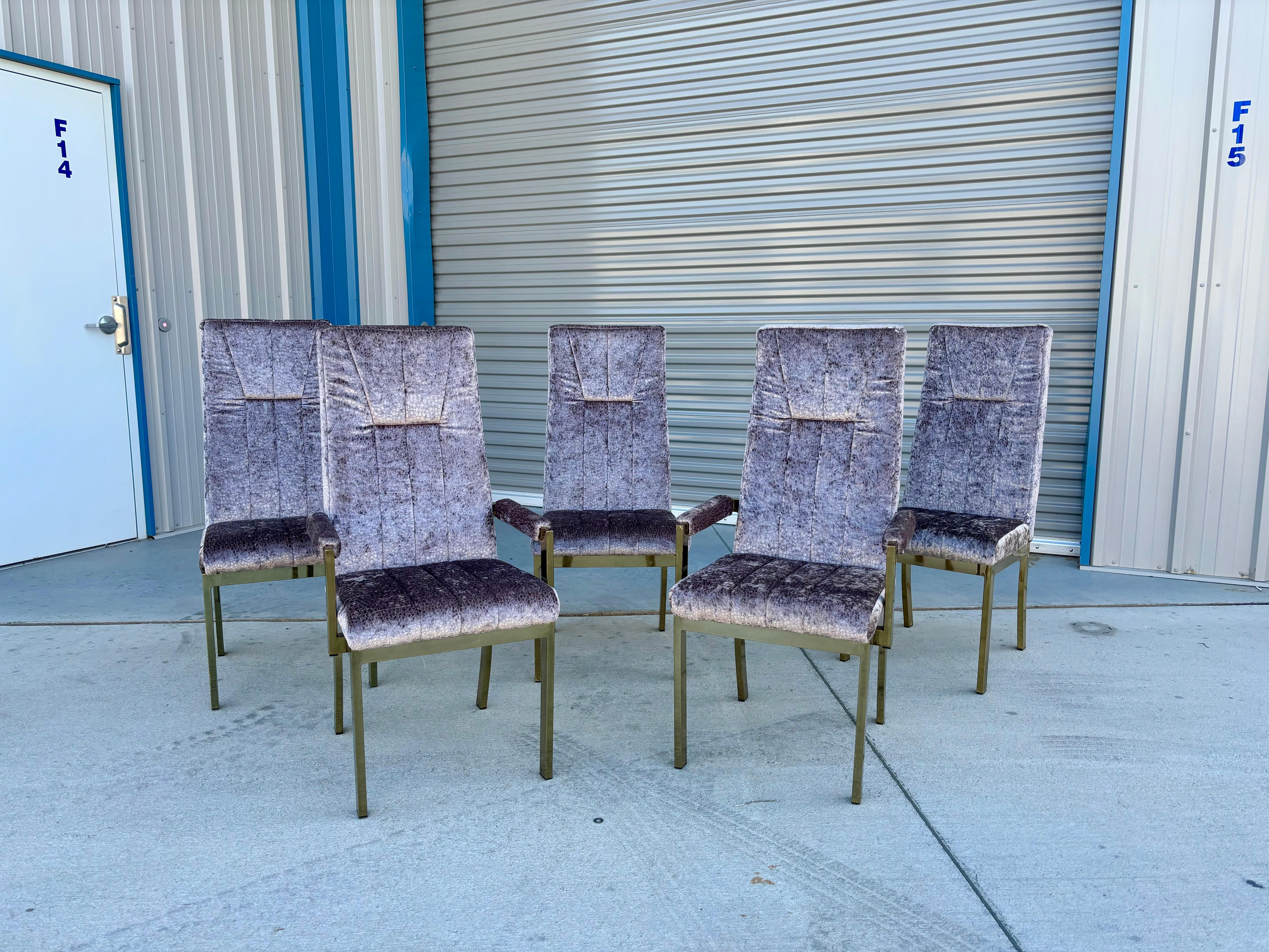 American 1970s Vintage Brass Dining Chairs Styled After Milo Baughman - Set of 6 For Sale