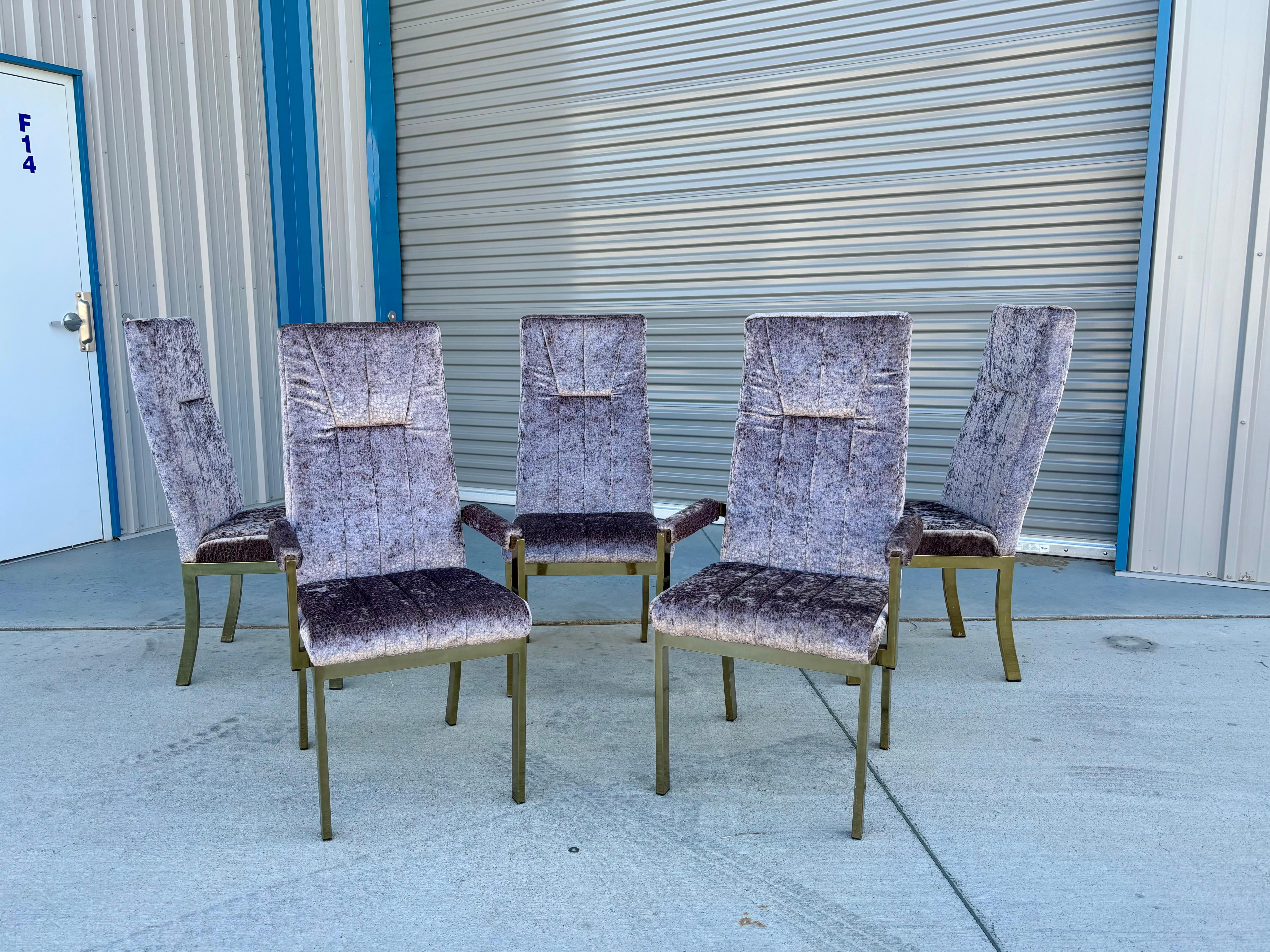 1970s Vintage Brass Dining Chairs Styled After Milo Baughman - Set of 6 In Good Condition For Sale In North Hollywood, CA
